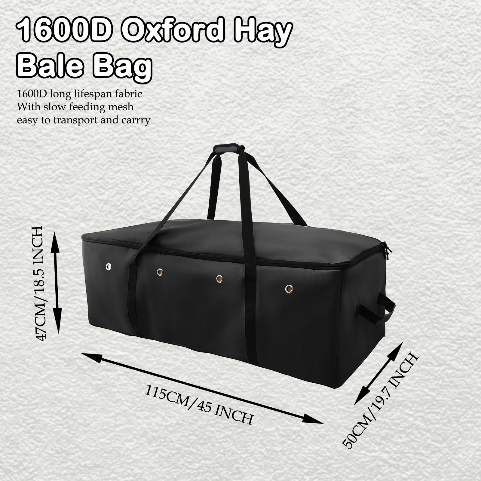 Paquete de 2 bolsas de heno, tela Oxford 1200D resistente, bolsa de heno de alimentación lenta, bolsa de almacenamiento extra grande con diseño de alimentación lenta superior para caballo