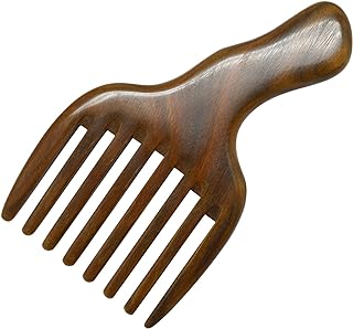 Hair/Beard Pick/Comb – Made Of One Whole Piece Of Natural Green Sandal Wood With Fantastic Handle (Wide Tooth)
