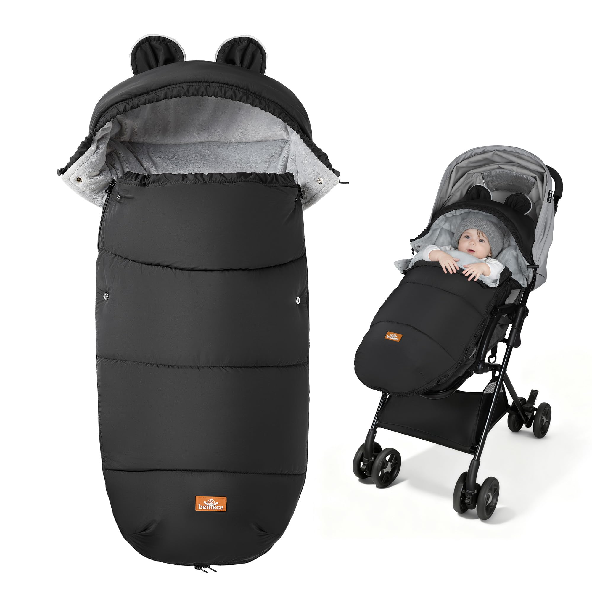 bemece Fußsack Kinderwagen Winter, Universal Fußsack Buggy mit Warmem & Bequemen Kristallvelours, Universal & Abnehmbar, Fusssack Kinderwagen Baby Winter für Buggys Kinderwagen - Schwarz