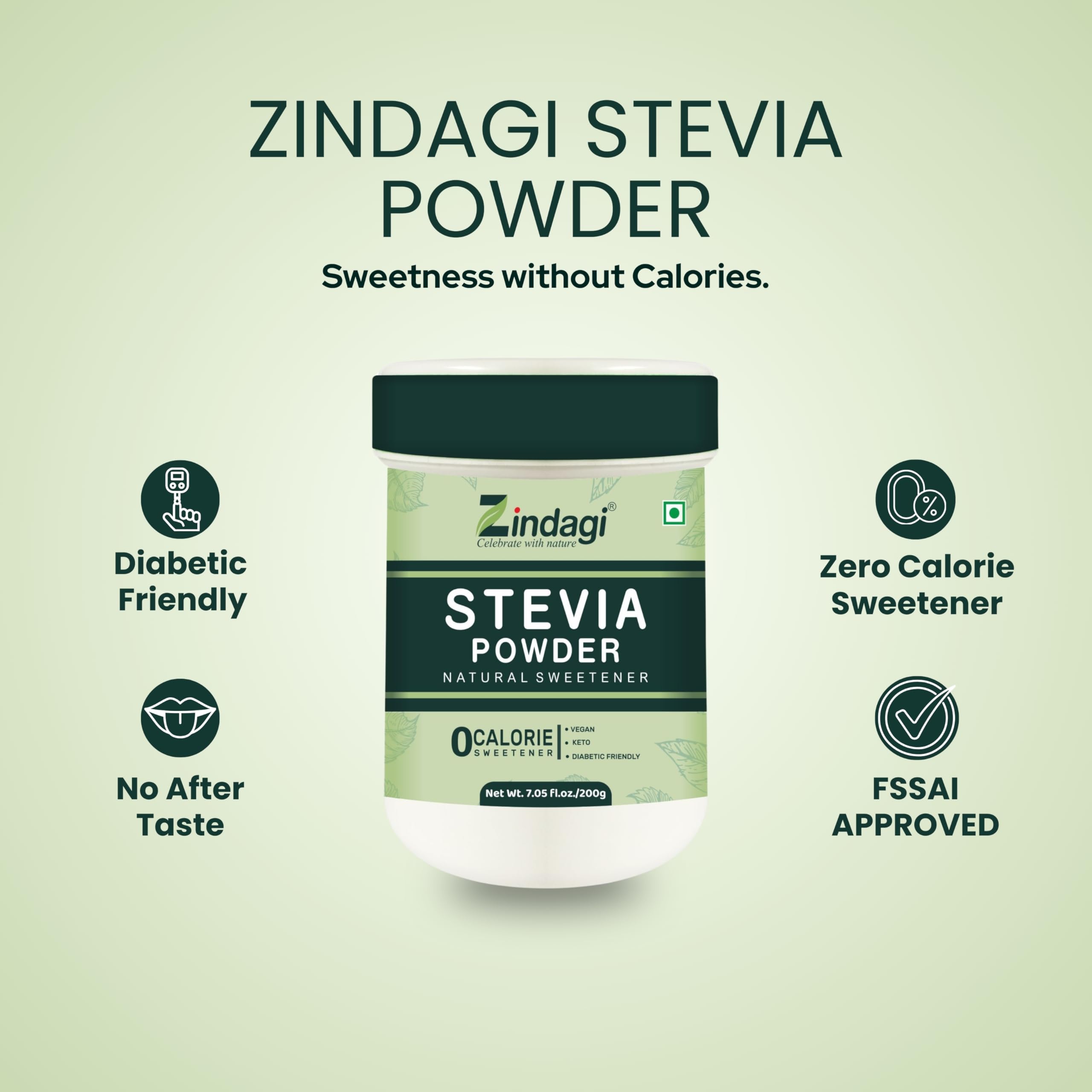 Zindagi Stevia Powder | Stevia Plant Based Sweetener | Stevia Zero Calories Sugar Free | Pack Of 2 4