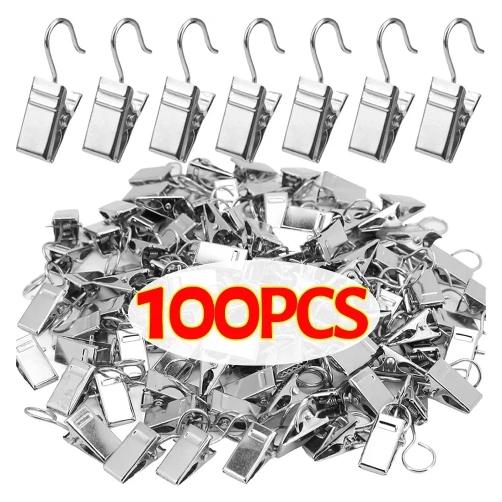 Lot de 80/100 mini pinces à rideaux en métal avec crochets, adaptées pour les rideaux, la décoration de la maison et d'autres utilisations pour rideaux, crochets en métal (100 pièces)