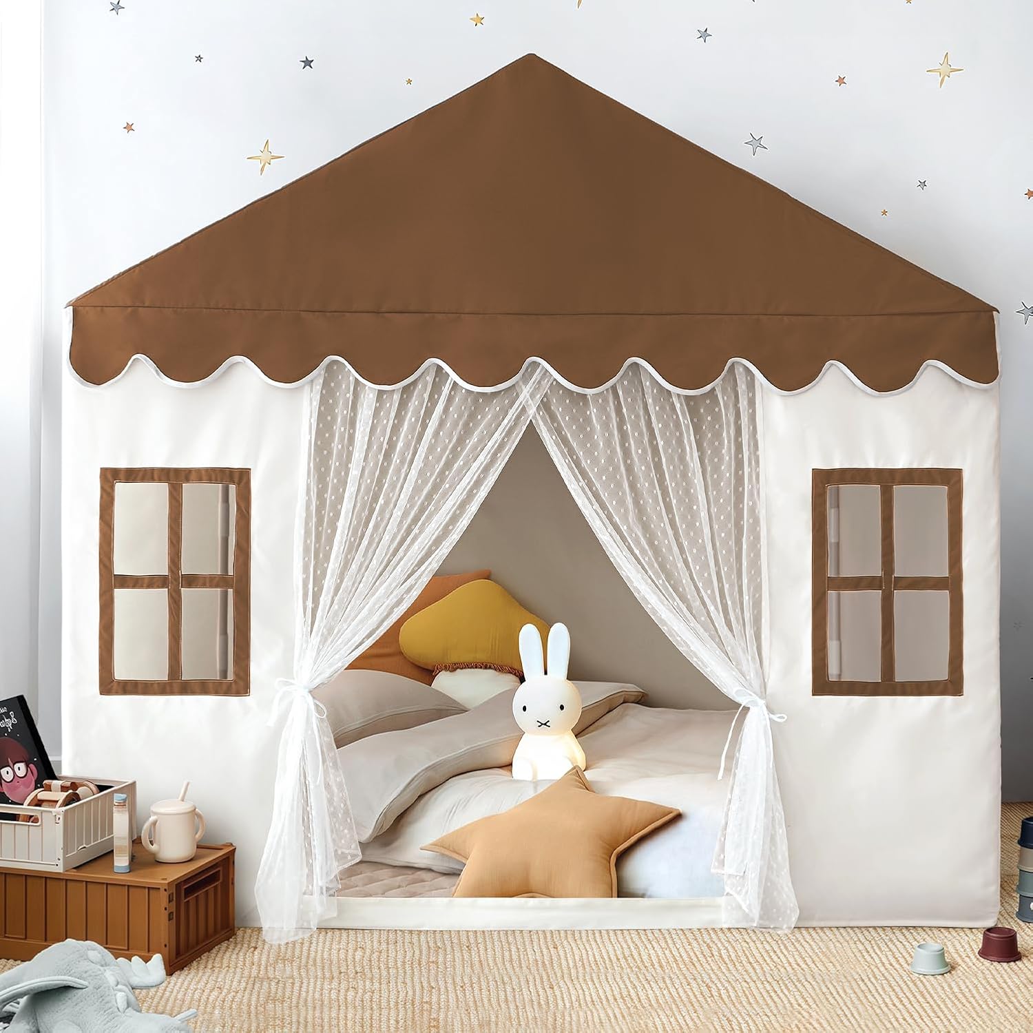 Kids Tent with Mat, Kid Play Tent for Toddlers, Indoor Playhouse Princess Toddler Tents for Girls Boys, Large Bed Tents, House Toys for Boy Girl Birthday, 57" L x 35.5" W x 53" H