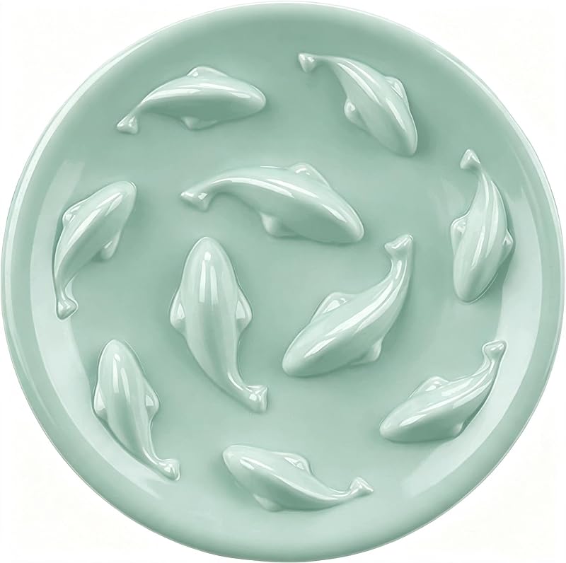 Comedouro lento para gatos e cães pequenos Cilkus com design de lago de peixes em melamina verde