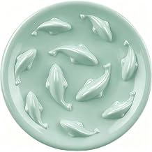 Slow Feeder Bowl for Cats and Small Dogs, Fish Pool Design, Fun Interactive Bloat Stop Puzzle Feeder Bowl Healthy Eating Diet Made of Melamine Food Grade Material Dishwasher Safe