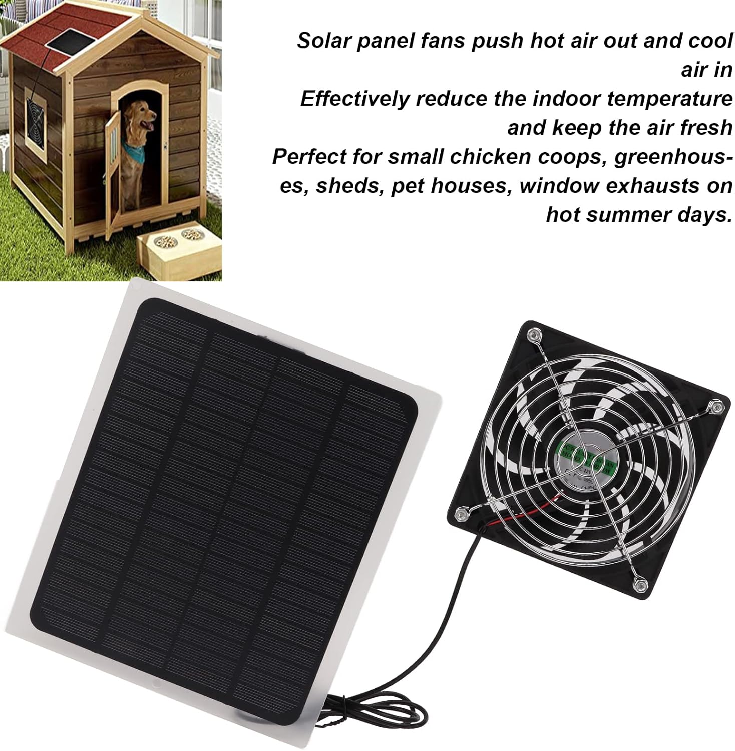Solar Exhaust Fan Solar Panel Fan Kit 10W Cooling for Dog Chicken House for Greenhouse