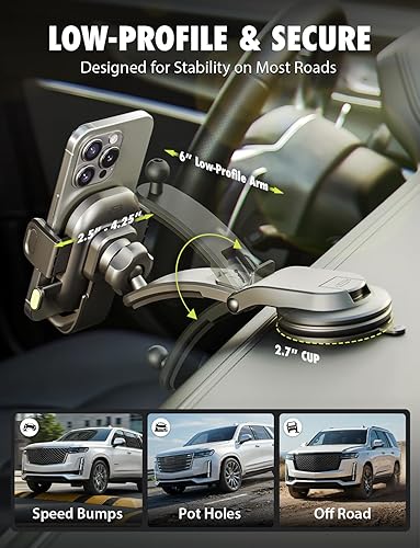 Miniatura 7 de Bracketron OneClick - Soporte universal para teléfono celular con ventosa, soporte de teléfono celular con rotación de 360 grados para iPhone,