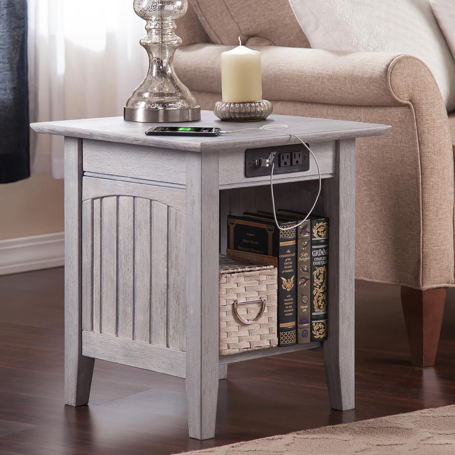 AFI Nantucket End Table with Built-in Charger in Driftwood