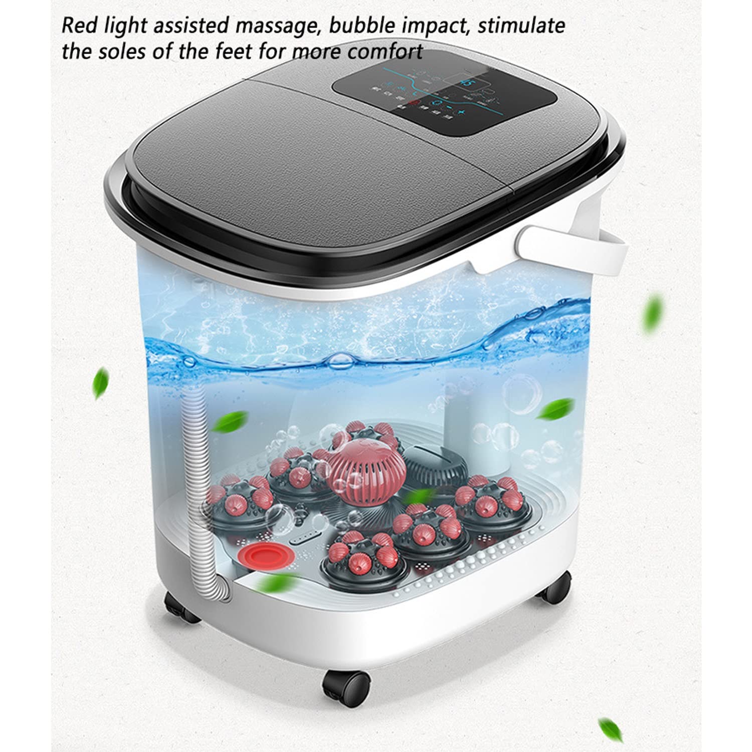 Masajeador de Baño de Spa para Pies con Calentamiento Rápido, 6 Rodillos de Masaje Motorizados para Baño de Pies con Control Remoto, Remojo de Pies con Control de Temperatura Digital, Luz Roja, Alivio