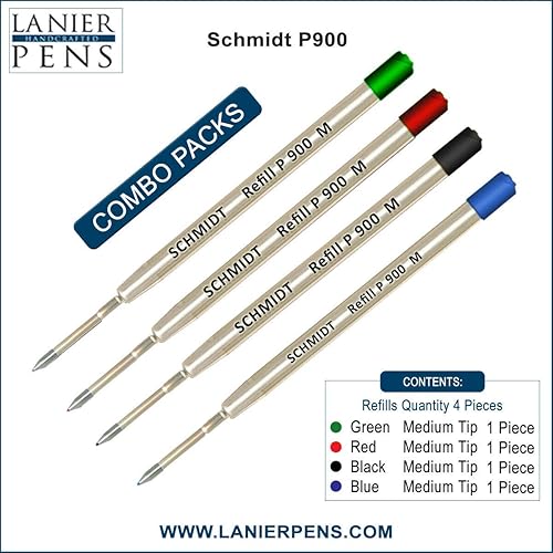 Miniatura 3 de Lanier - Paquete combinado de 4 unidades, repuesto Schmidt P900 M Parker Style, 1 verde, 1 rojo, 1 negro, 1 azul punta mediana
