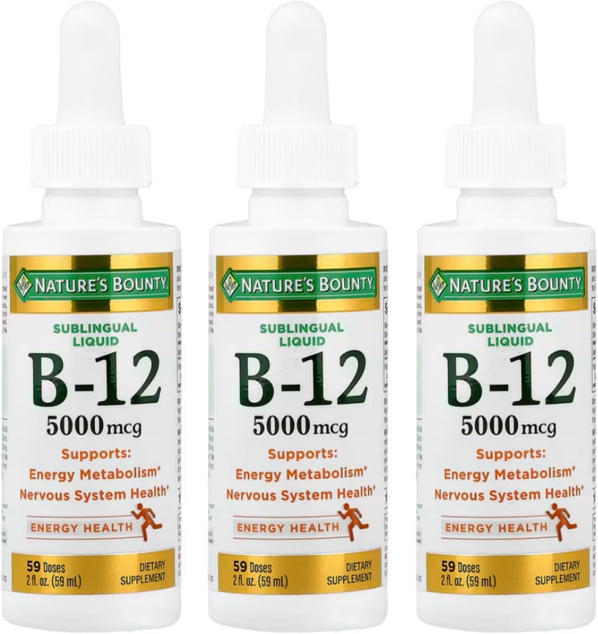 Nature's Bounty B-12 5000 mcg Sublingual Liquid Energy Health 2 oz (Pack of 3)