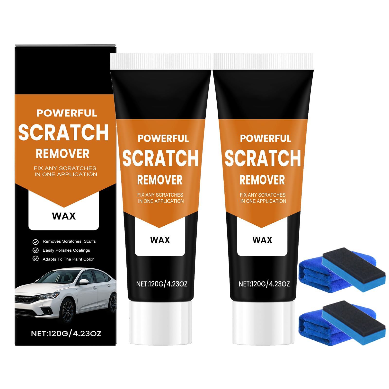 Autokratzer-Entferner, Autokratzer-Reparaturset, geeignet für alle Fahrzeuge, inklusive Schwämmen und Tüchern (2Pcs)