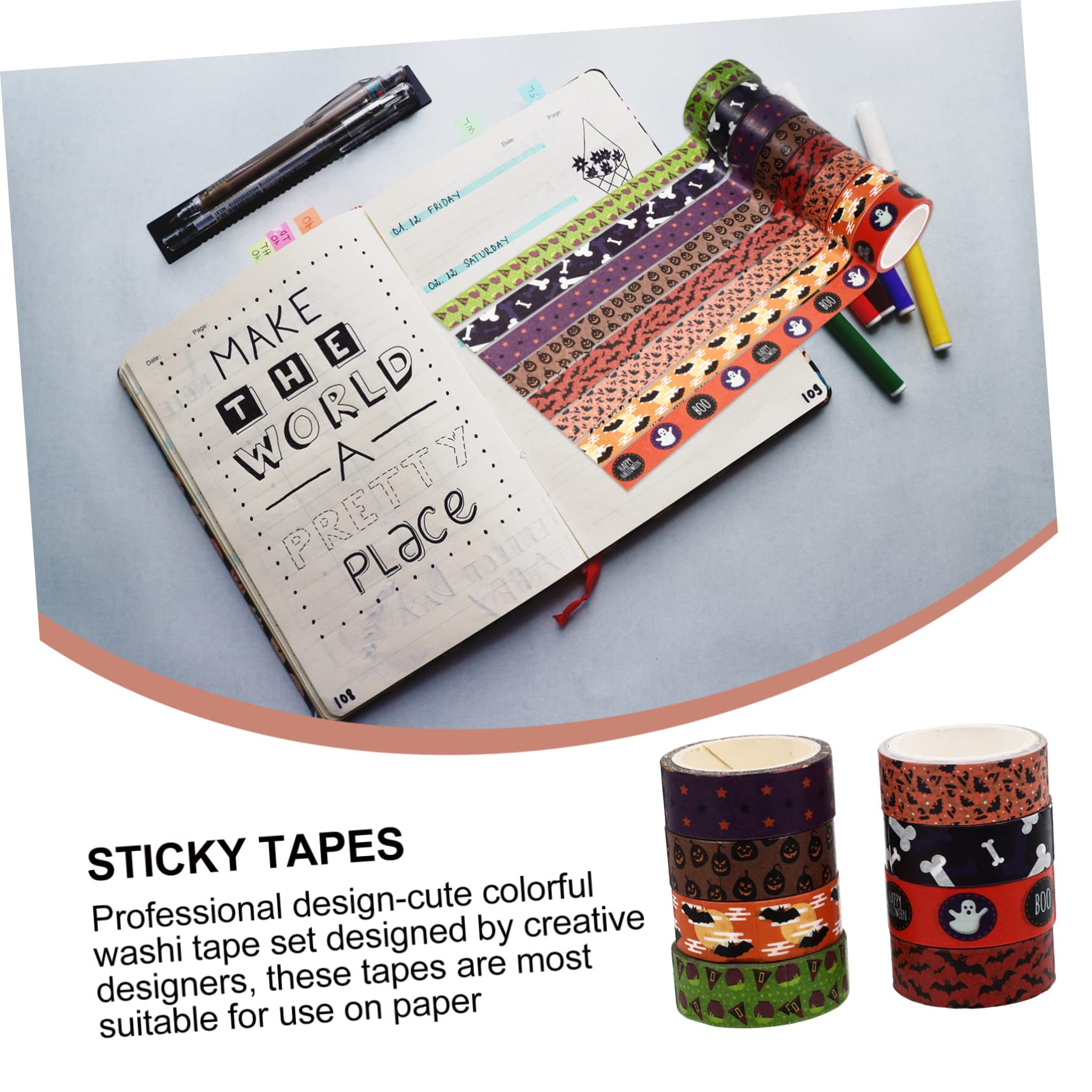 NUOBESTY 56 Rollos washi Suministros de Fiesta víspera de Todos Pegatinas Manualidades Halloween Manualidades de Halloween Cintas Decorativas Cintas con Tema de Halloween