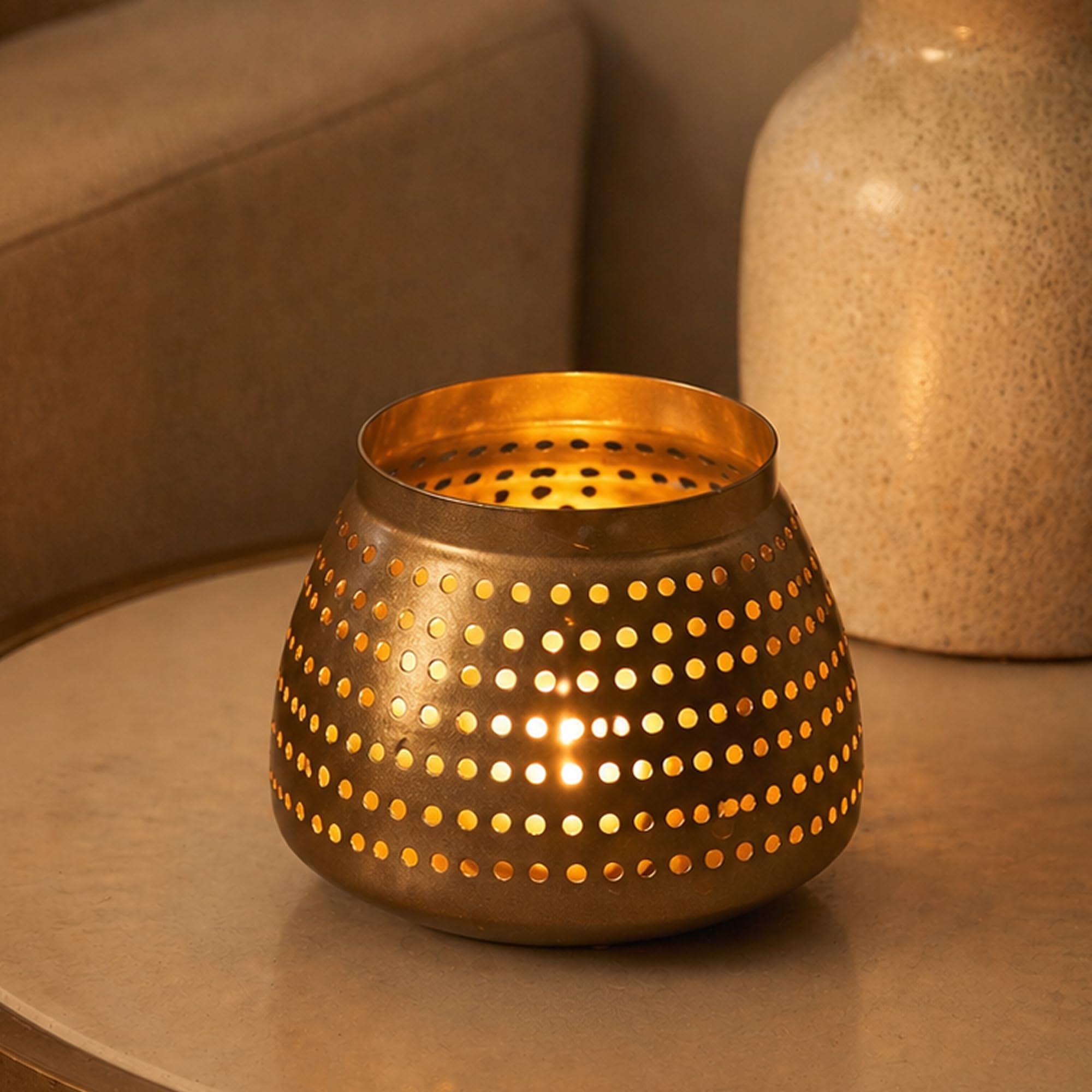 Habere India-All the Cultures Fabricating India Metal Candle Holder | Handcrafted Decorative Diya for Home Decor | Diwali Festive Gift | Pooja Room Tea Light Holder (Design01: L10 x W10 x H8 cm)-picture-20