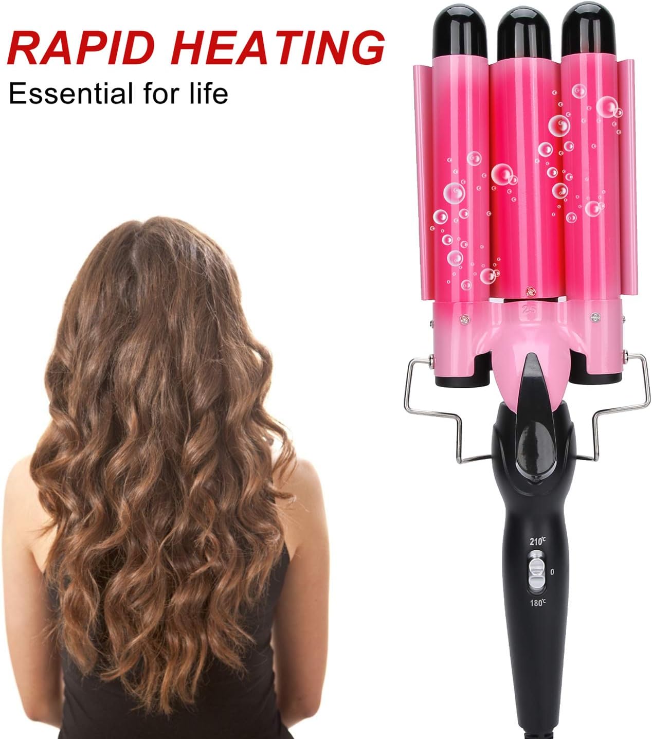 waver hair, 3 Curling Iron Wand Three Hair Waver Iron Hair Crimper Barrels Curling Waver Iron Heating Styling Tools Hair Curling Iron Wand 2 Temperature Tourmaline Electric Hair Styling