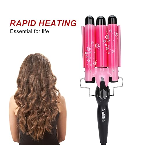 Miniatura 4 de Varita rizadora de pelo, rizador de pelo, rizador de pelo de triple tubo, varita de rizador de cabello de 2 temperaturas, turmalina, herramienta