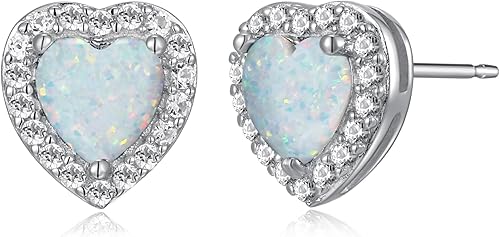 Miniatura 8 de Aretes de corazón Halo con piedra de nacimiento de plata de ley