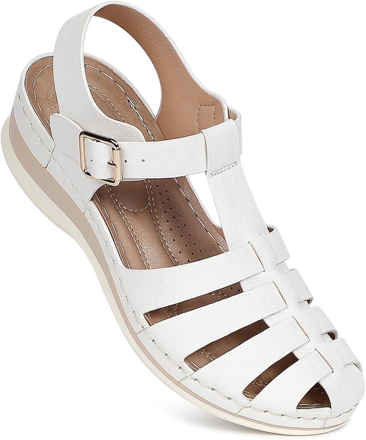 Closed Toe Sandals Women, Comfortable Fisherman Sandal for Womens Wide Width Summer Dressy Wedge with Adjustable Strap