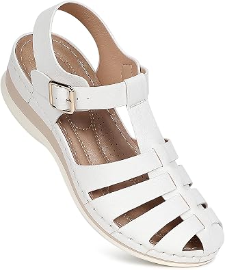 Closed Toe Sandals Women, Comfortable Fisherman Sandal for Womens Wide Width Summer Dressy Wedge with Adjustable Strap White Size 10