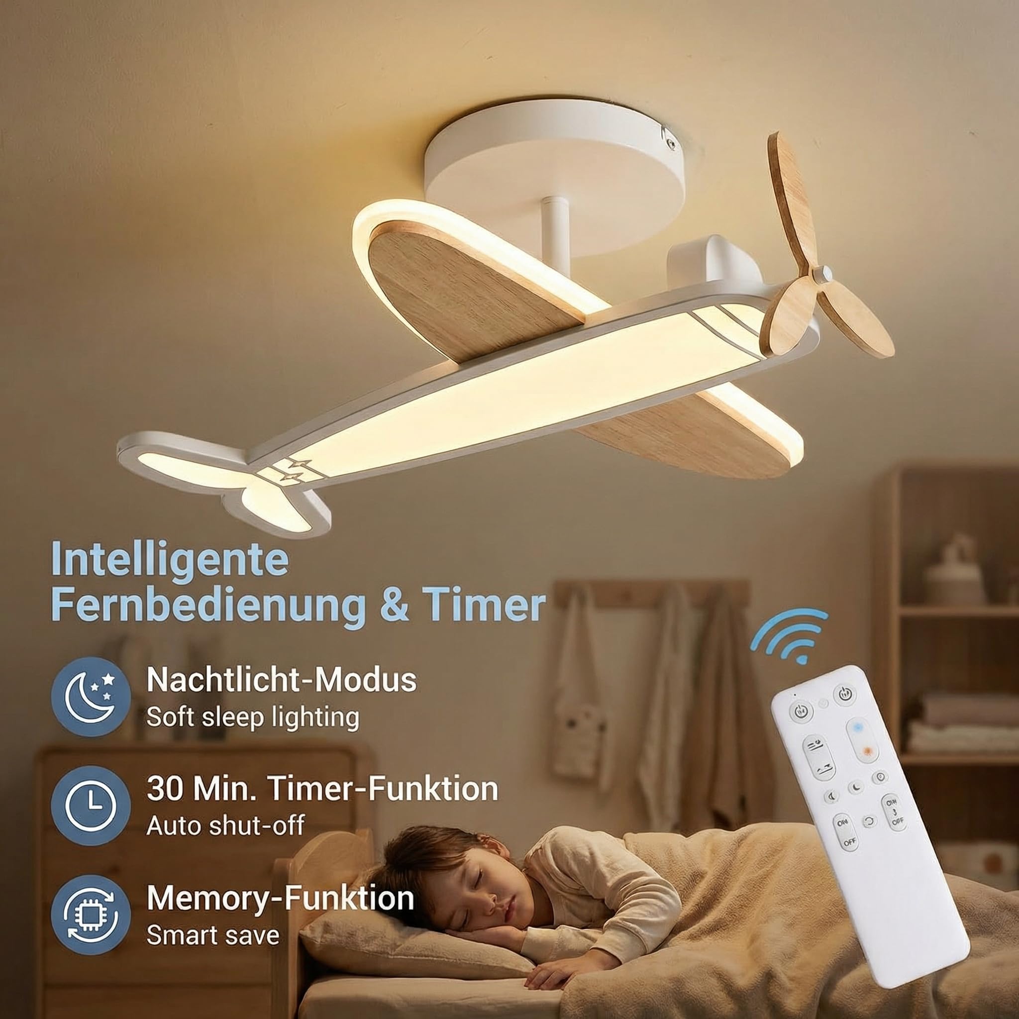 Epochglo LED Deckenleuchte Dimmbar 40W Fernbedienung 3000K-6500K Flugzeug Kinderzimmer Ø53cm