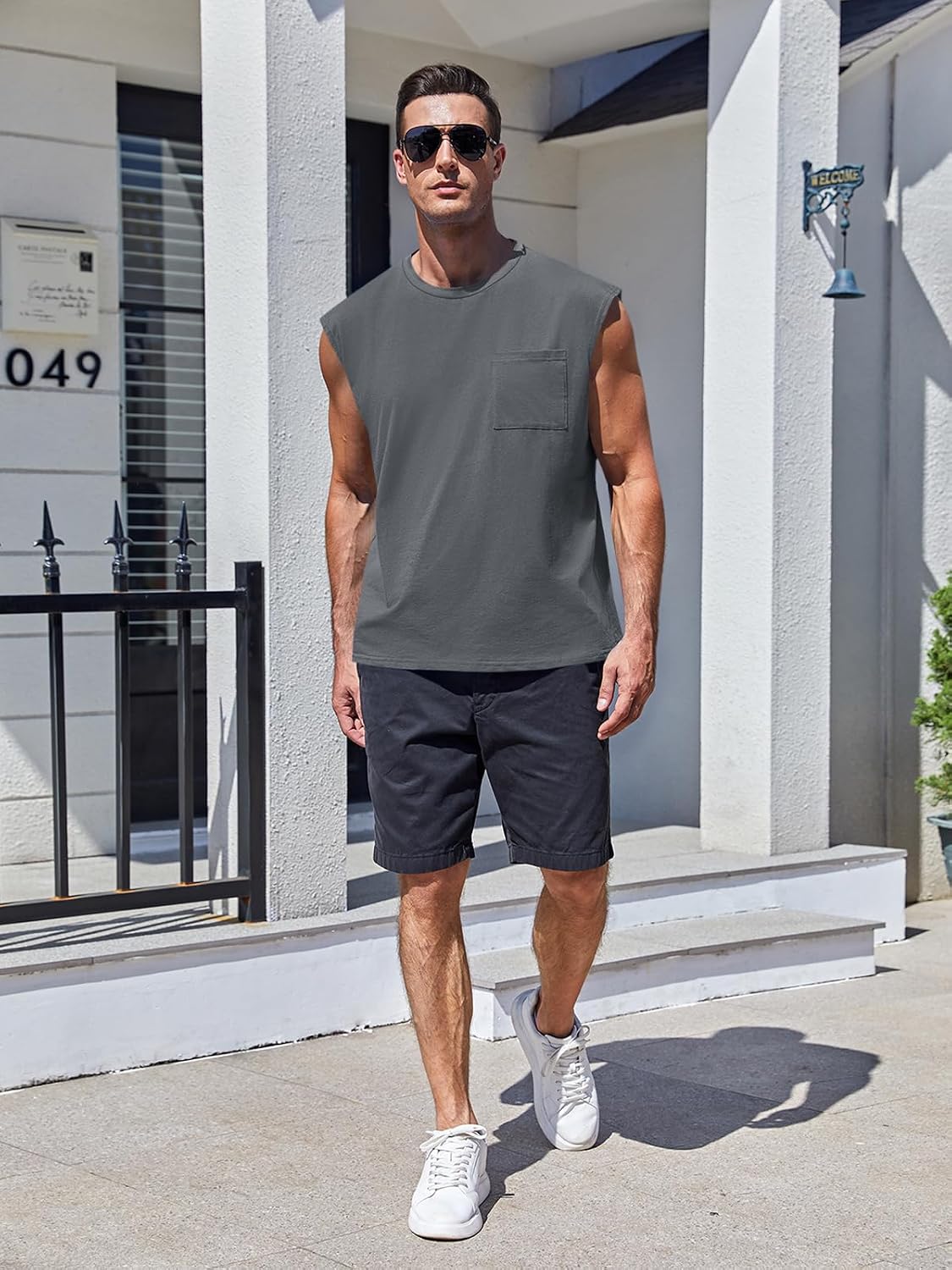 ZIWOCH Mens Sleeveless Shirts Workout Cut Off Tank Tops with Pocket image 3
