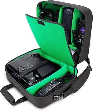 USA Gear Projector Carrying Case, Customizable Scratch Resistant Interior, HDMI Projector Bag Compatible with Epson, Benq and More Bluetooth 15 x 12 x 3 inches - Green