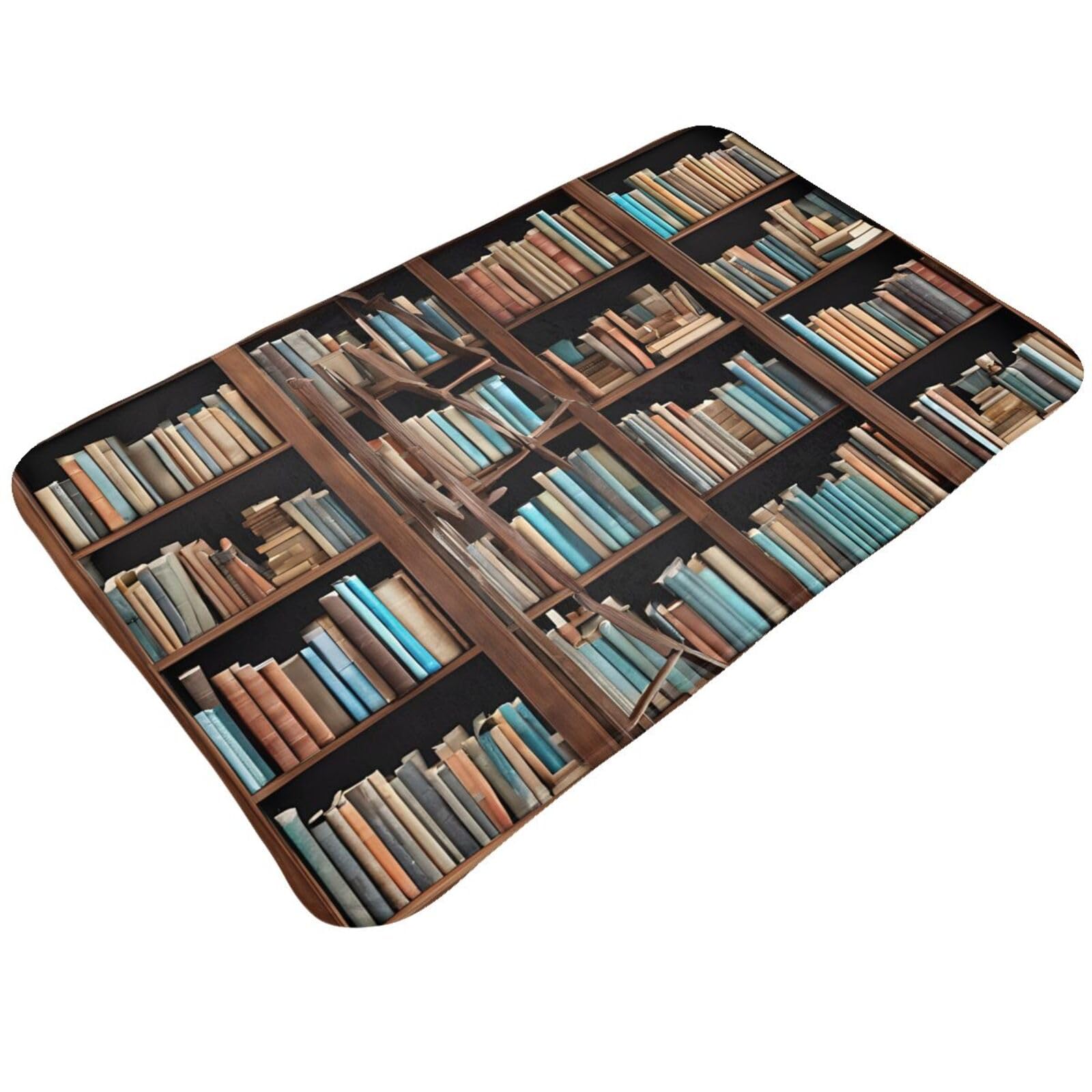 Books Print Living Room Bathroom Kitchen Anti Slip and Absorbent Carpet, Indoor Entrance Door Muddy Floor Mat, Ultra Soft Washable Carpet 21x31.5 Inches