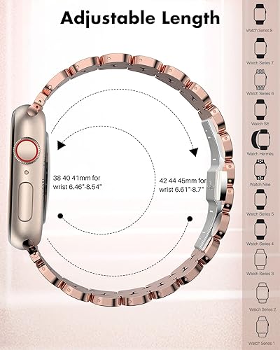Miniatura 5 de Compatible with Apple Watch Band 41mm 40mm 38mm 45mm 44mm 42mm Women,Cute Stainless Steel Metal iWatch Band for iWatch Series 9SESE287654321,Pretty