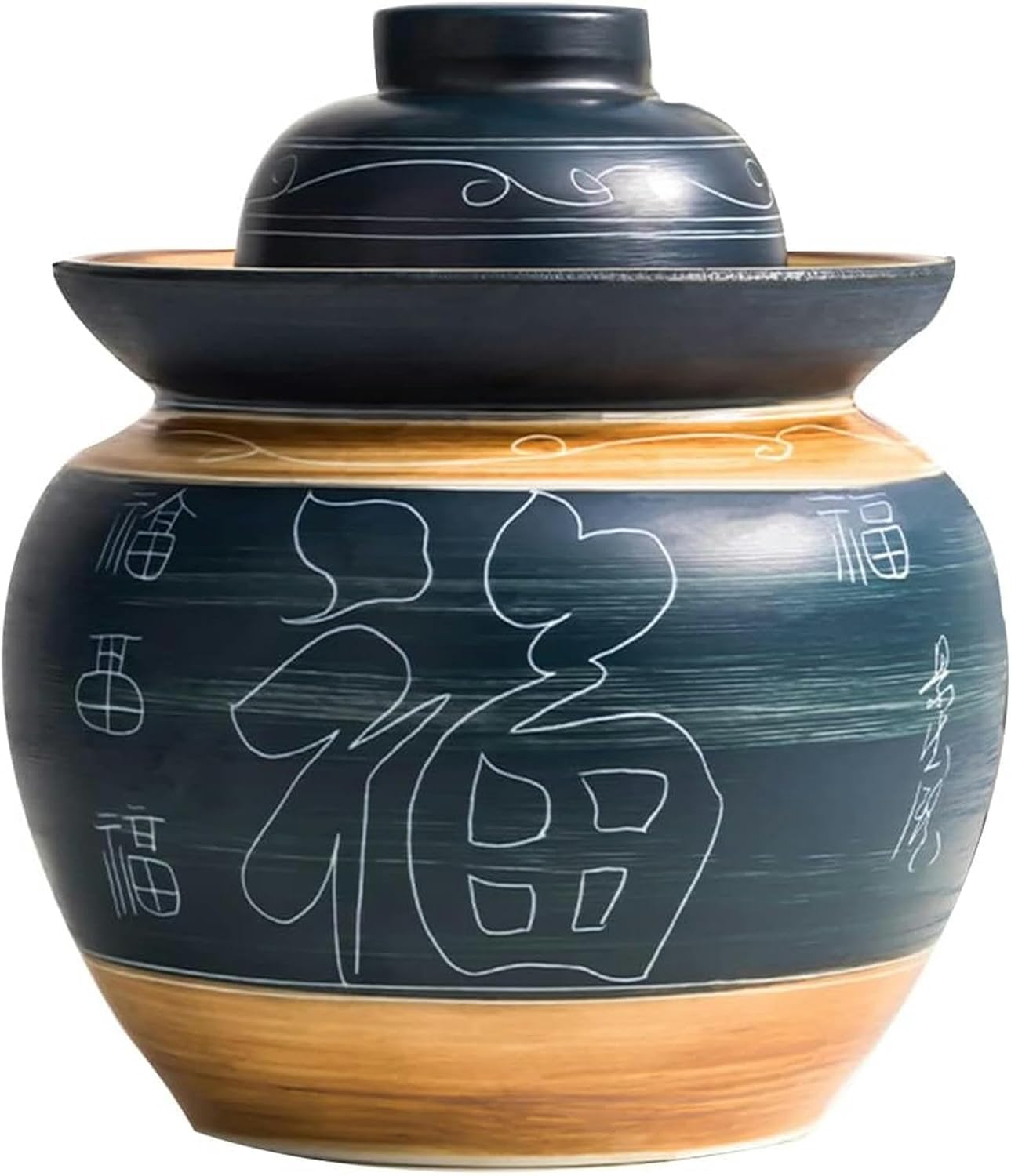 Traditional Chinese Porcelain Pickle Jar, Thickened Ceramic Fermentation Crock Pickling Pot,Fermenting Jar with Water Seal Airlock Lid Stoneware Fermenter for Kimchi 5KG*1