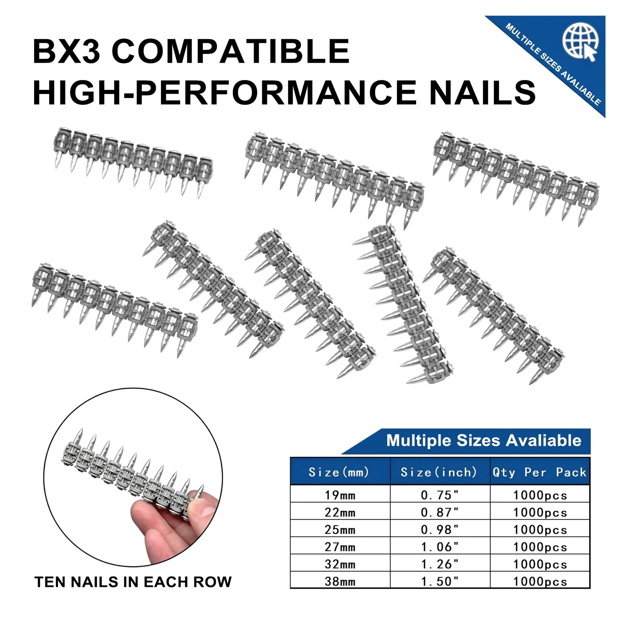 Paquete De 1000 Clavos De Acero for Hormigón De 3,0mm, Compatibles Con Tamaños De 19mm A 38mm for Tableros De Cemento Y Construcción De Alta Resistencia(22mm)