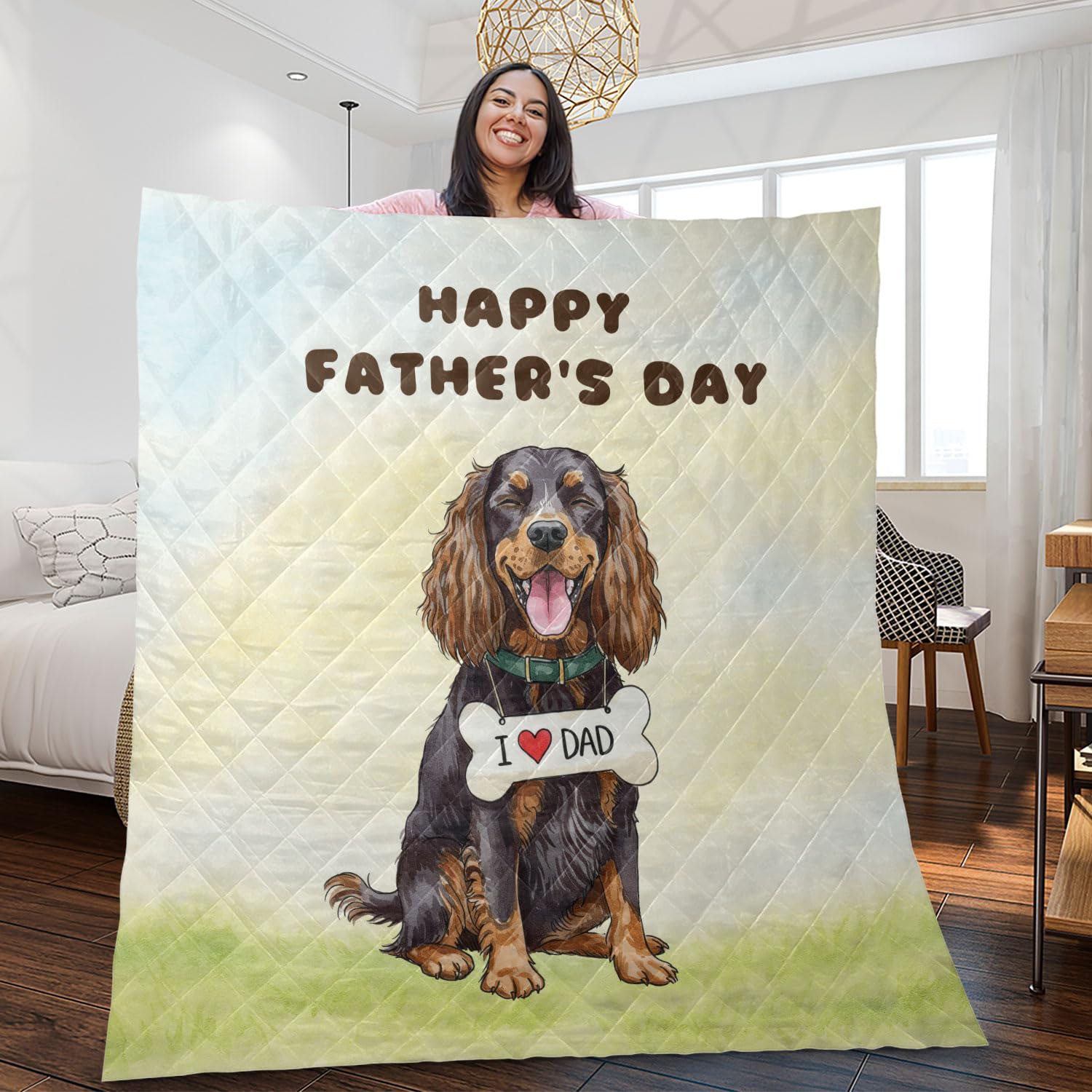 Ninety3POD Cute Boykin Spaniel Loves Dad Happy Father's Day Quilt Blanket Dog Lover Cozy Comforter Throw Blanket 12008