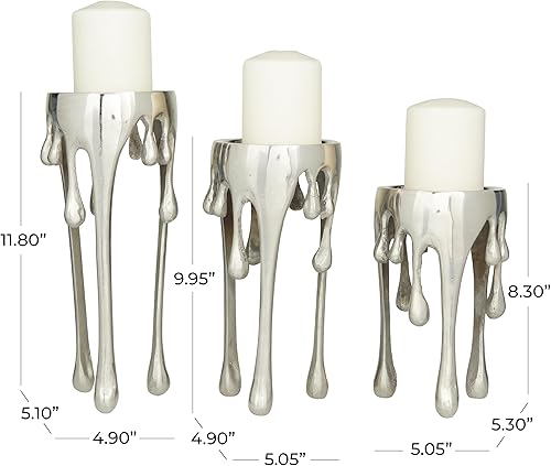 Miniatura 6 de CosmoLiving by Cosmopolitan - Portavelas decorativo de metal de aluminio abstracto, juego de 3 candelabros de 12 pulgadas, 10 pulgadas, 8 pulgadas