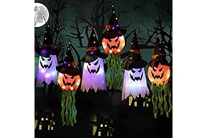 Lighted Witch Hat Pumpkin and Ghost String Lights for Halloween