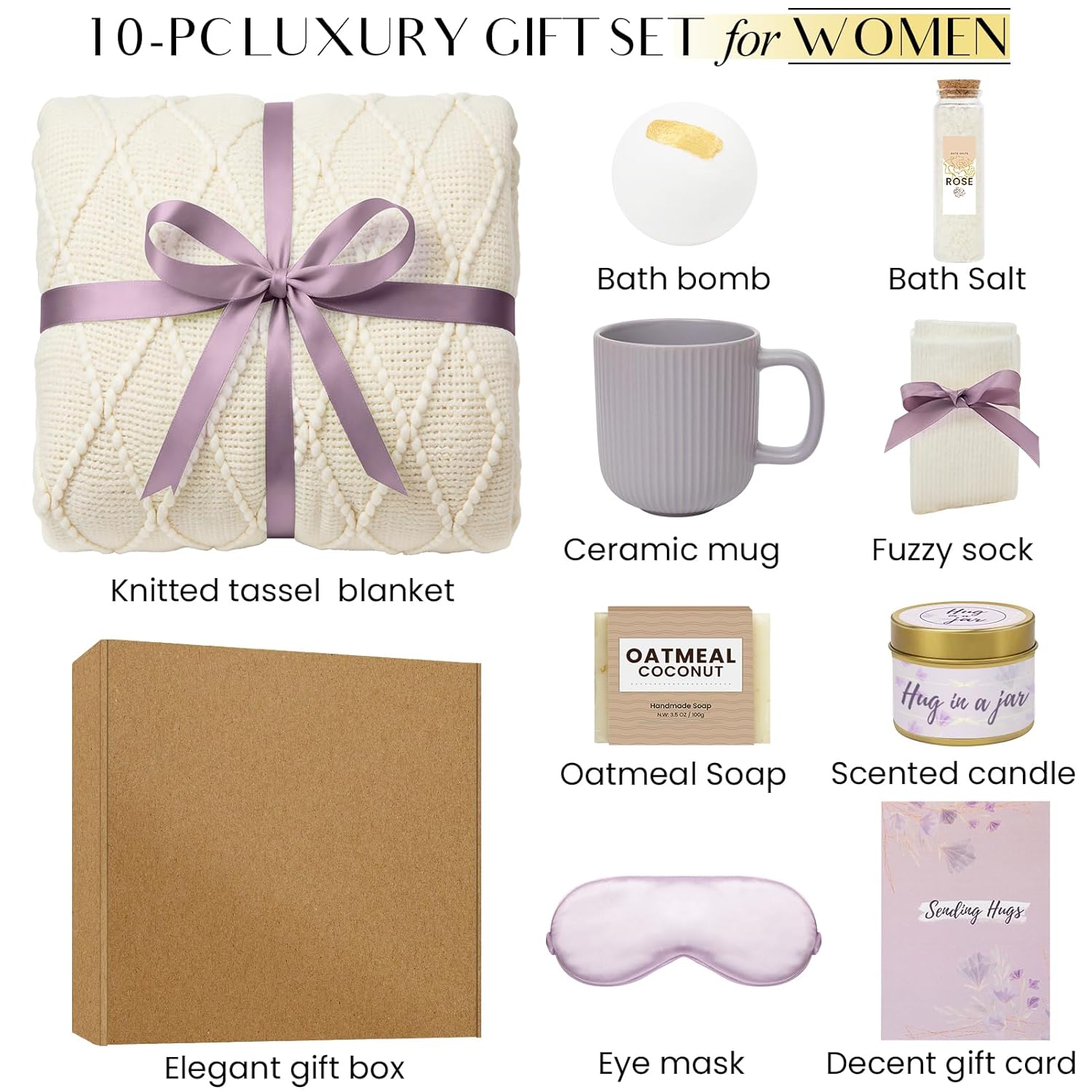 Get Well Soon Gift for Women, Thinking of You Gifts for Her Mom Friend Sister - Spa Care Package, Sympathy Gifts for Loss of Loved One, Sending Hugs Gift Basket for Women