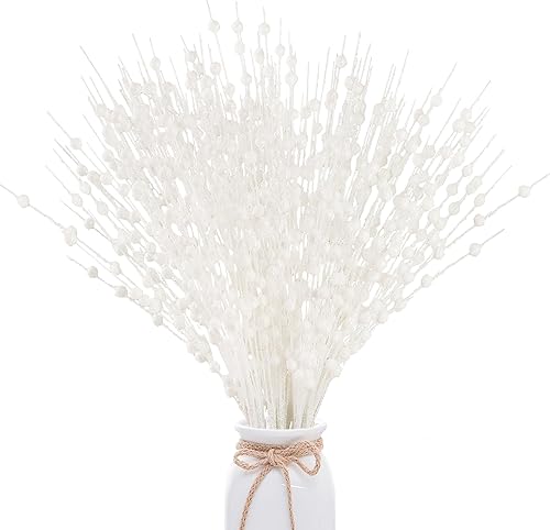 Sggvecsy Paquete de 15 adornos artificiales de tallo de bayas con purpurina de 15.7 pulgadas, púas de Navidad falsas decorativas con purpurina para