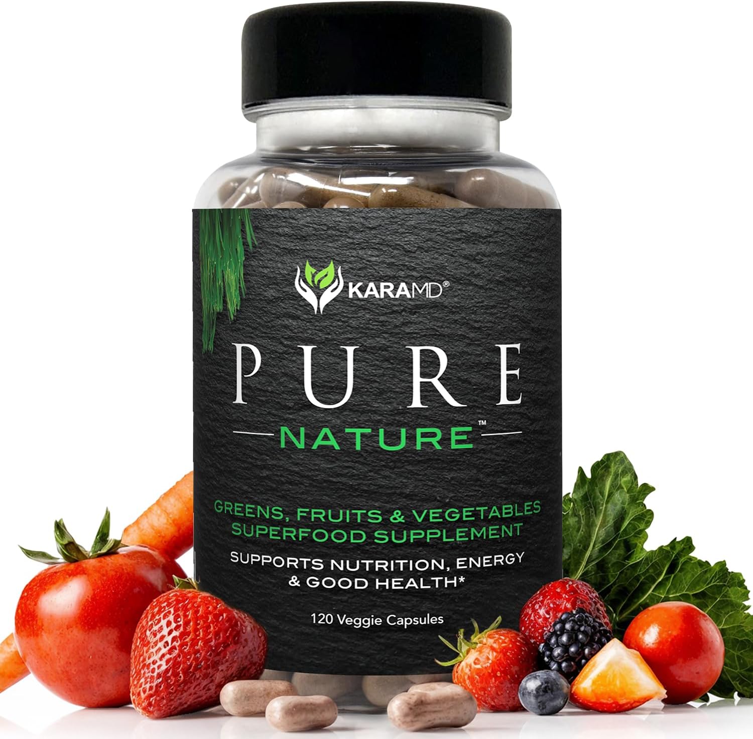 Pure Nature | Greens, Fruit and Veggies Supplement | Whole Food Multivitamin & Antioxidants |20 Fruits & Vegetables Supplement for Energy & Digestion |Gluten Free & Vegan Friendly (30 Servings)