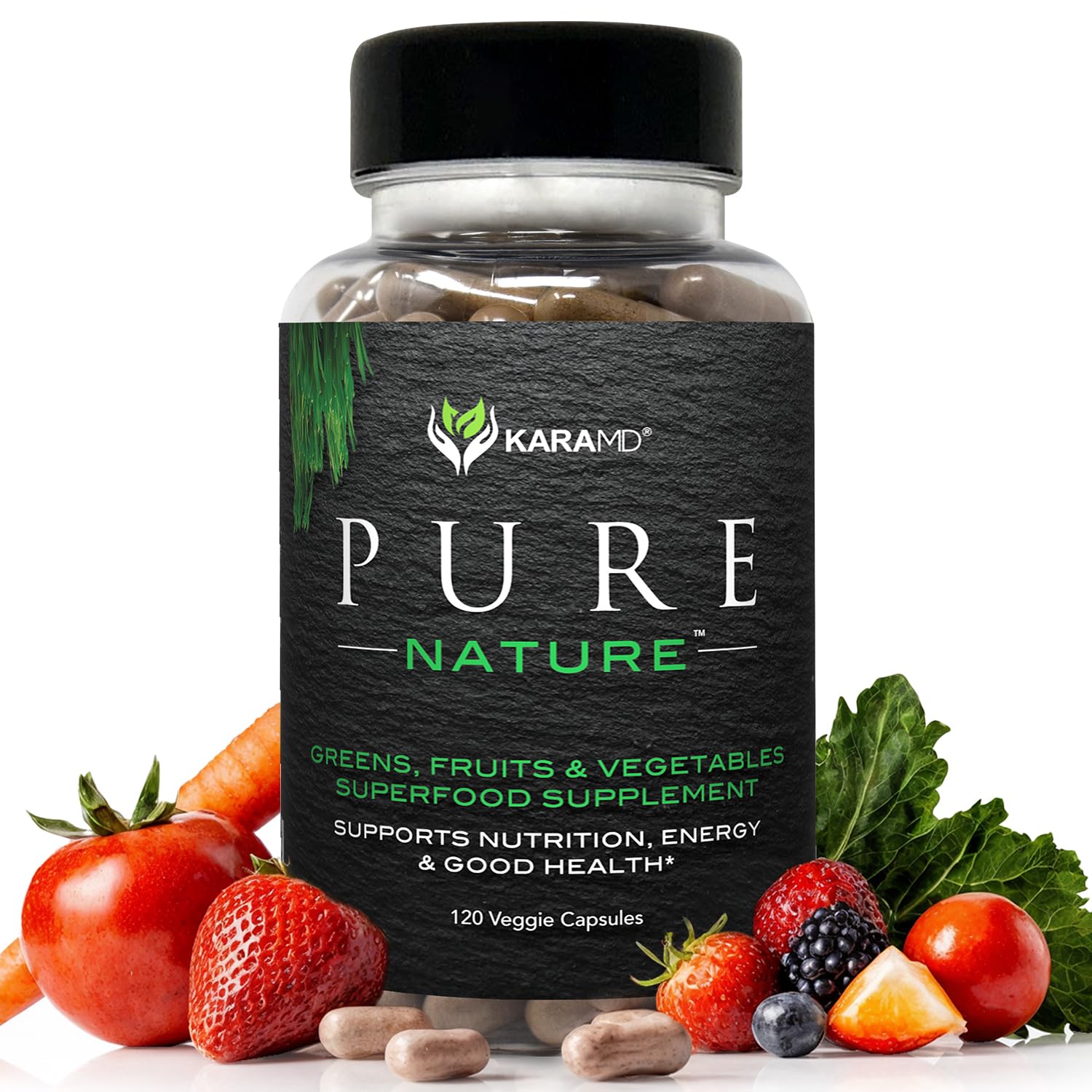 - KaraMD Pure Nature | Greens, Fruit and Veggies Supplement | Vitamins, Fiber & Antioxidants | 20 Fruits and Vegetables Supplements for Energy & Digestion | Gluten Free & Vegan Friendly (30 Servings)