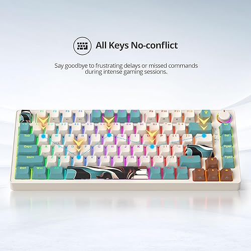 Miniatura 7 de Teclado mecánico para juegos 75% marrón, compacto de 82 teclas intercambiable en caliente con perilla, perfil OEM retroiluminado RGB, teclado USB-C