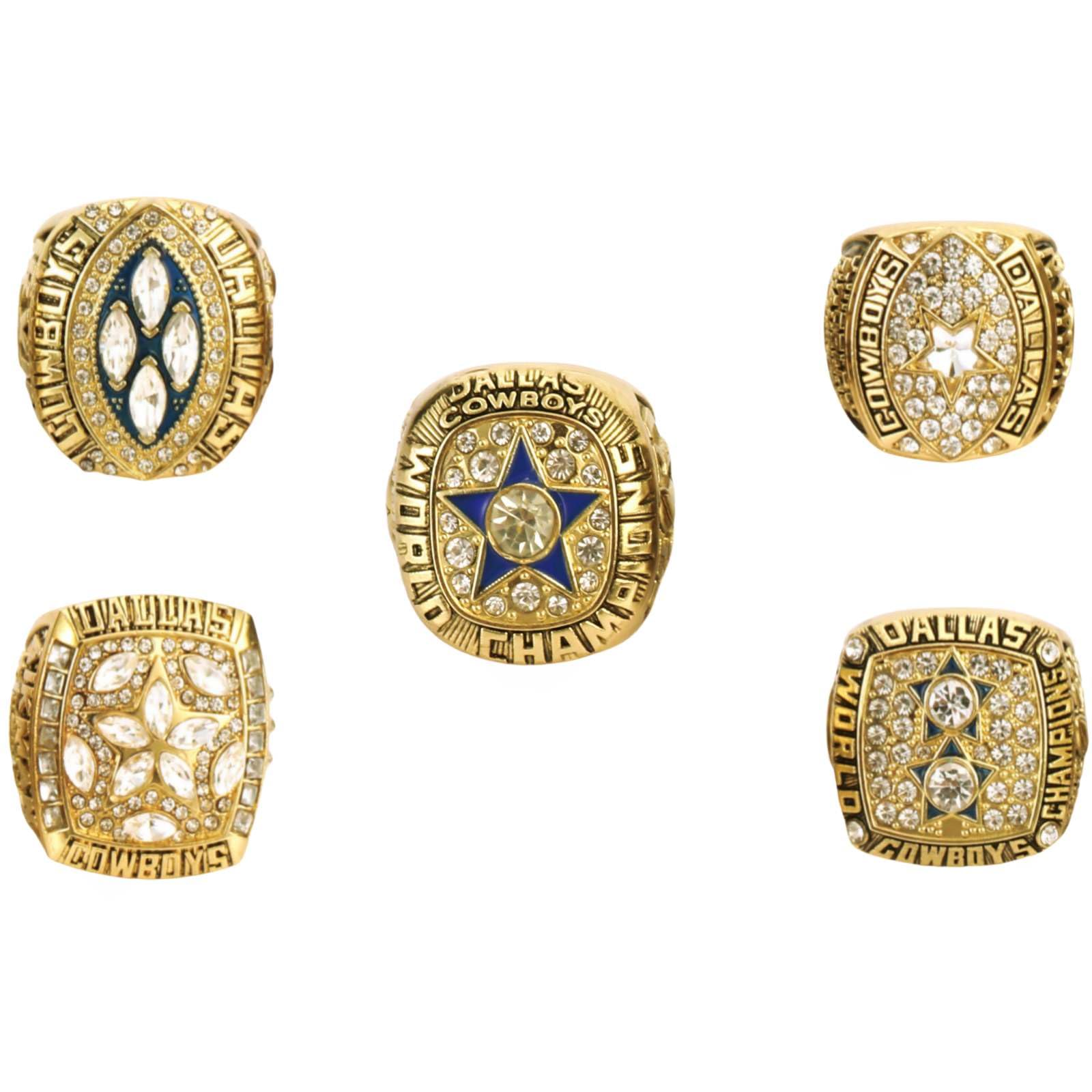 DAL Football Cow 1971 1977 1992 1993 1995 Boy World Champions Rings - Sports Fan Ideal Gift Tribute with Golden Glow Rings in Sandalwood Box Men Women