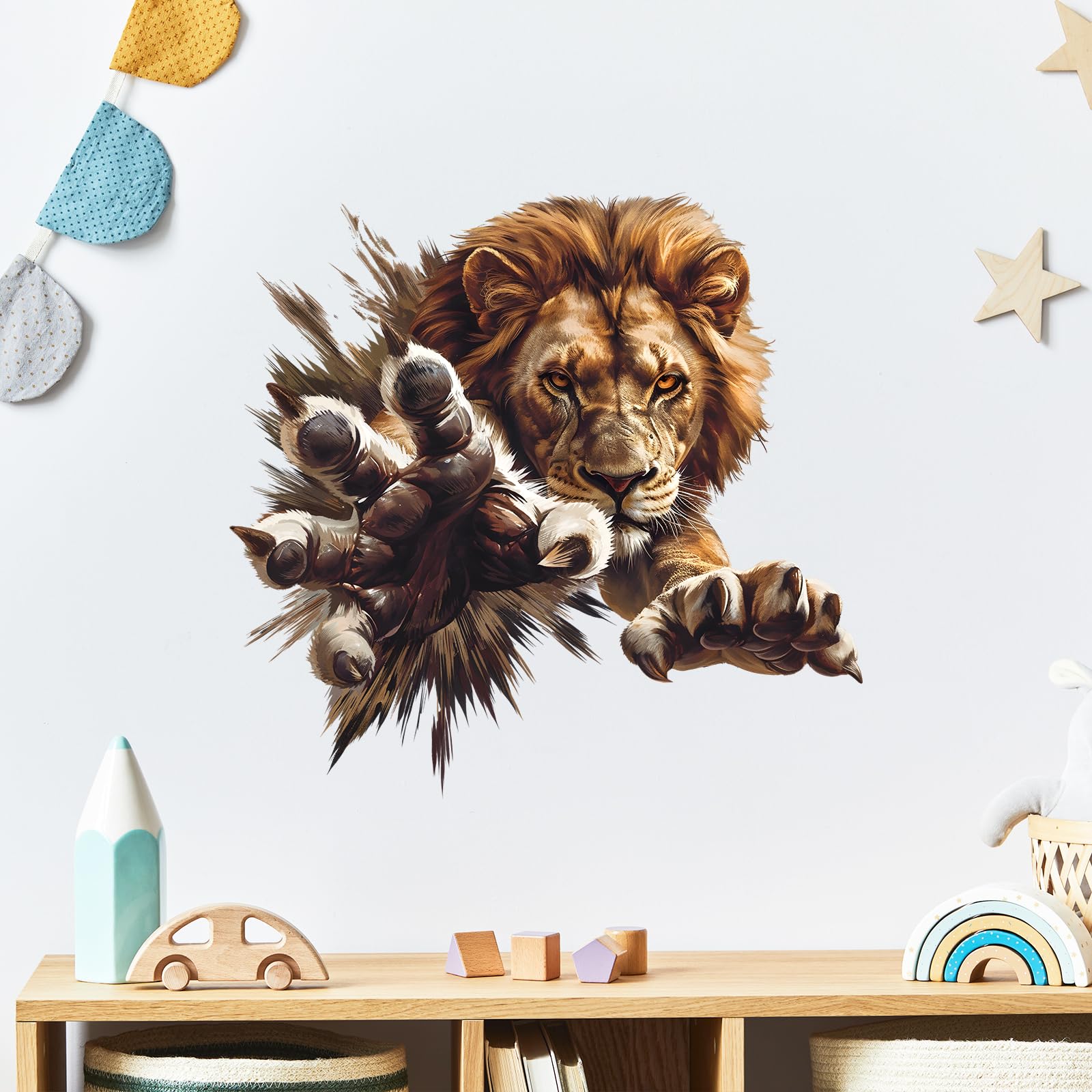 RoyoLam Cool Lion Open The Paw Wall Decal Nursery Animal Wall Sticker Removable Peel and Stick Wall Art Decor Decoration for Kid Baby Preschool Living