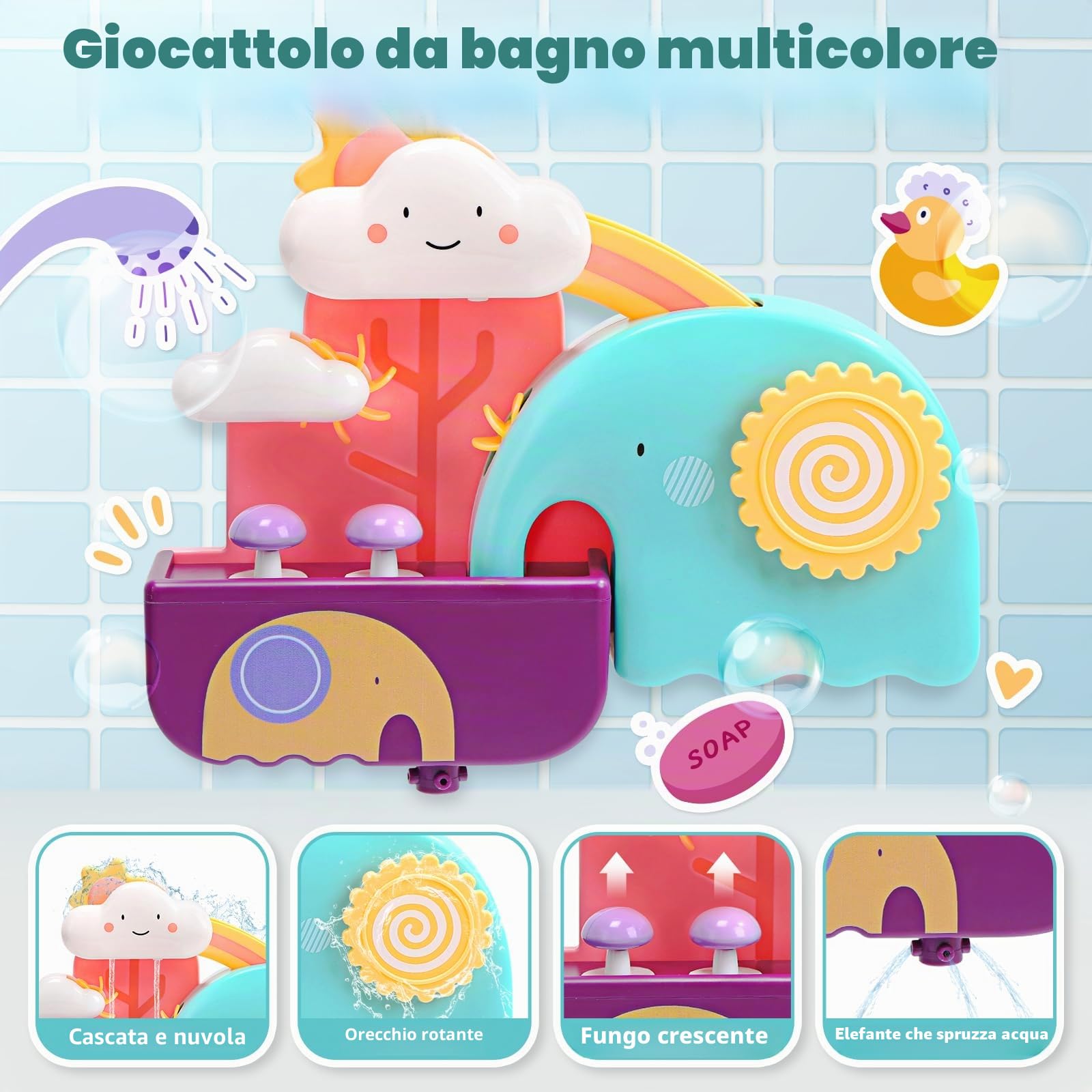 CUTE STONE Giocattolo da bagno per bambini, giocattolo da bagno con pista di costruzione scivolo acquatico, giocattoli galleggianti senza fori, gioco di rete da pesca anatra, regali per ragazzi e