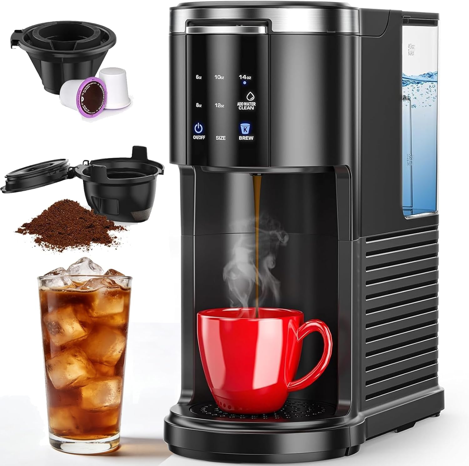 COWSAR Commercial Single Serve Coffee Maker, K Cup Coffee Brewer for Capsule and Ground Coffee, Capsule Coffee Machine with 40 Oz Water Tank, Instant-Heat, 5 Brew Sizes Up To 14 Oz, Satin Black