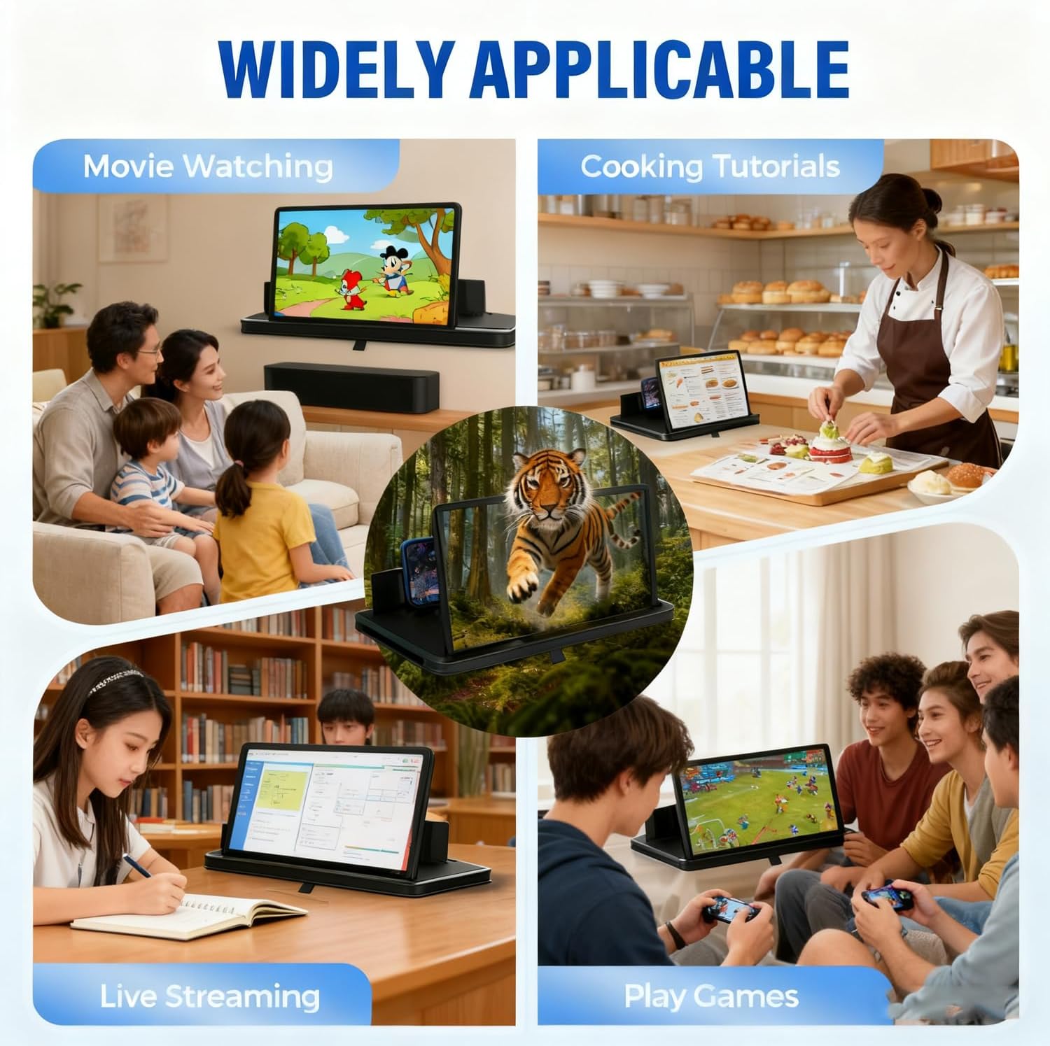 2026 New 14'' Phone Screen Magnifier - Blue Light Eye Protection Pull-Out Design with Remote Control, Dual Horizontal/Vertical Use (Black)