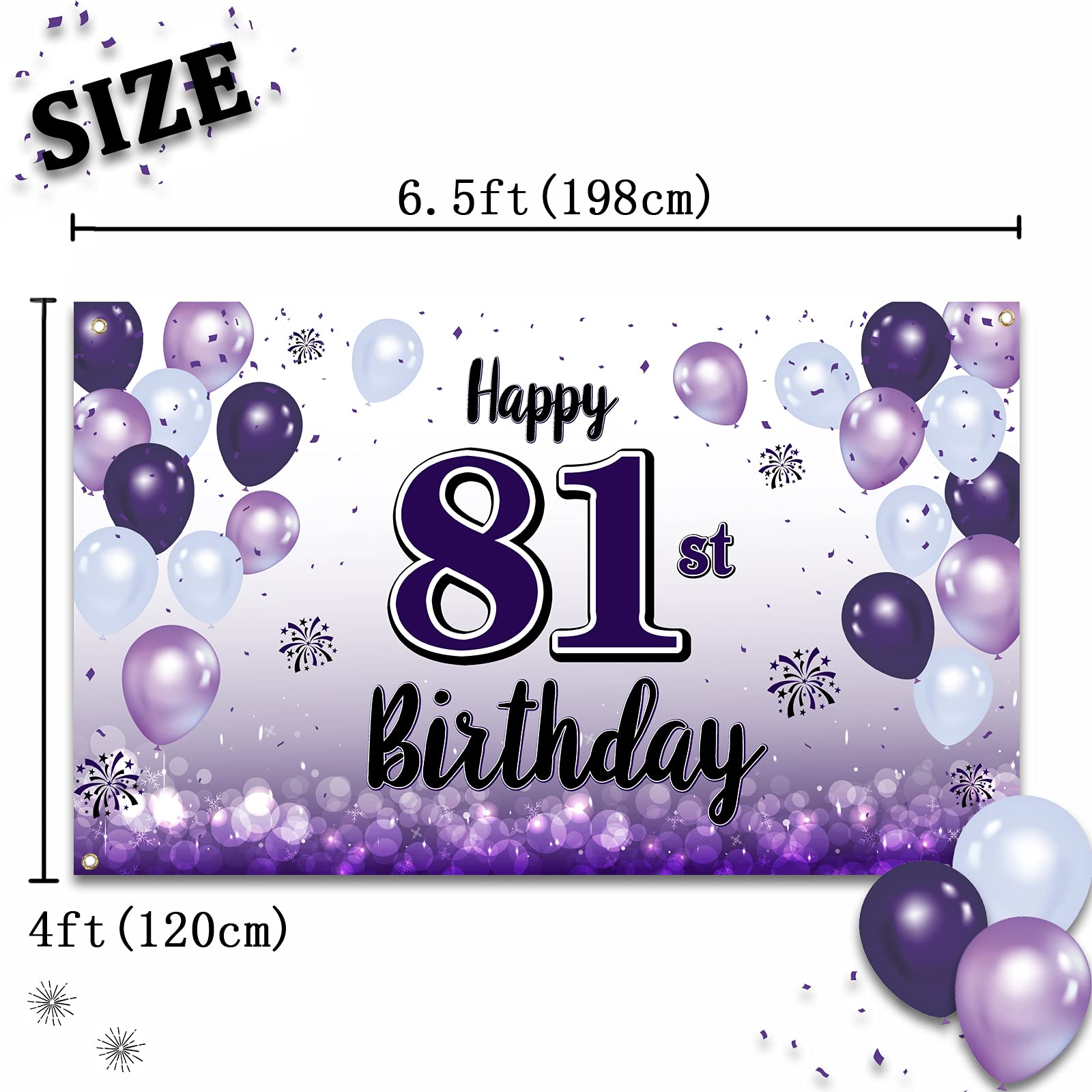 Happy 81st Birthday Banner Backdrop - Purple Balloon Decor, 78" X 47" Party Sign - View #8