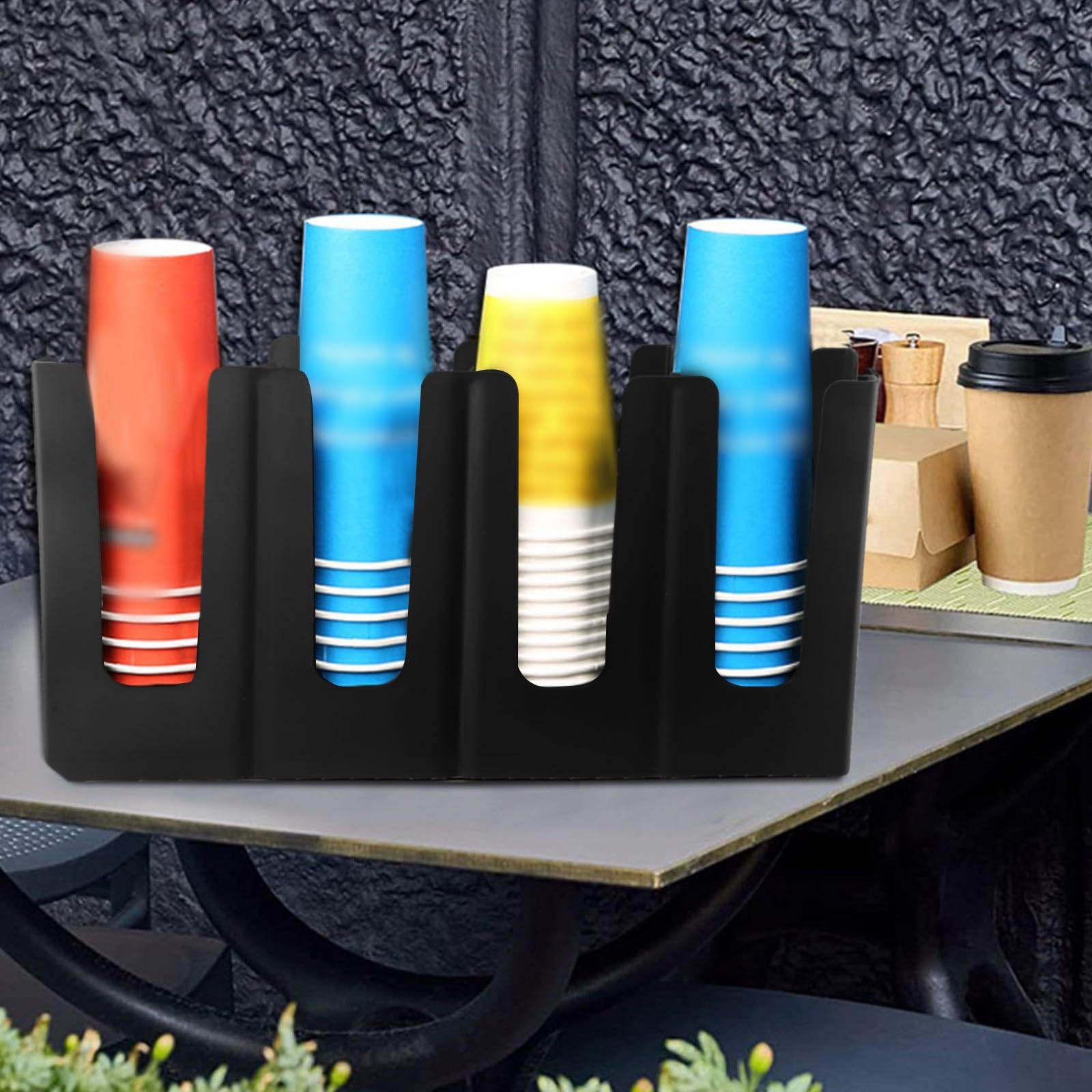 Porte-gobelets et couvercles commerciaux, distributeur pliable à 4 compartiments avec hauteur réglable pour tasses à café en papier, support de rangement en polypropylène noir