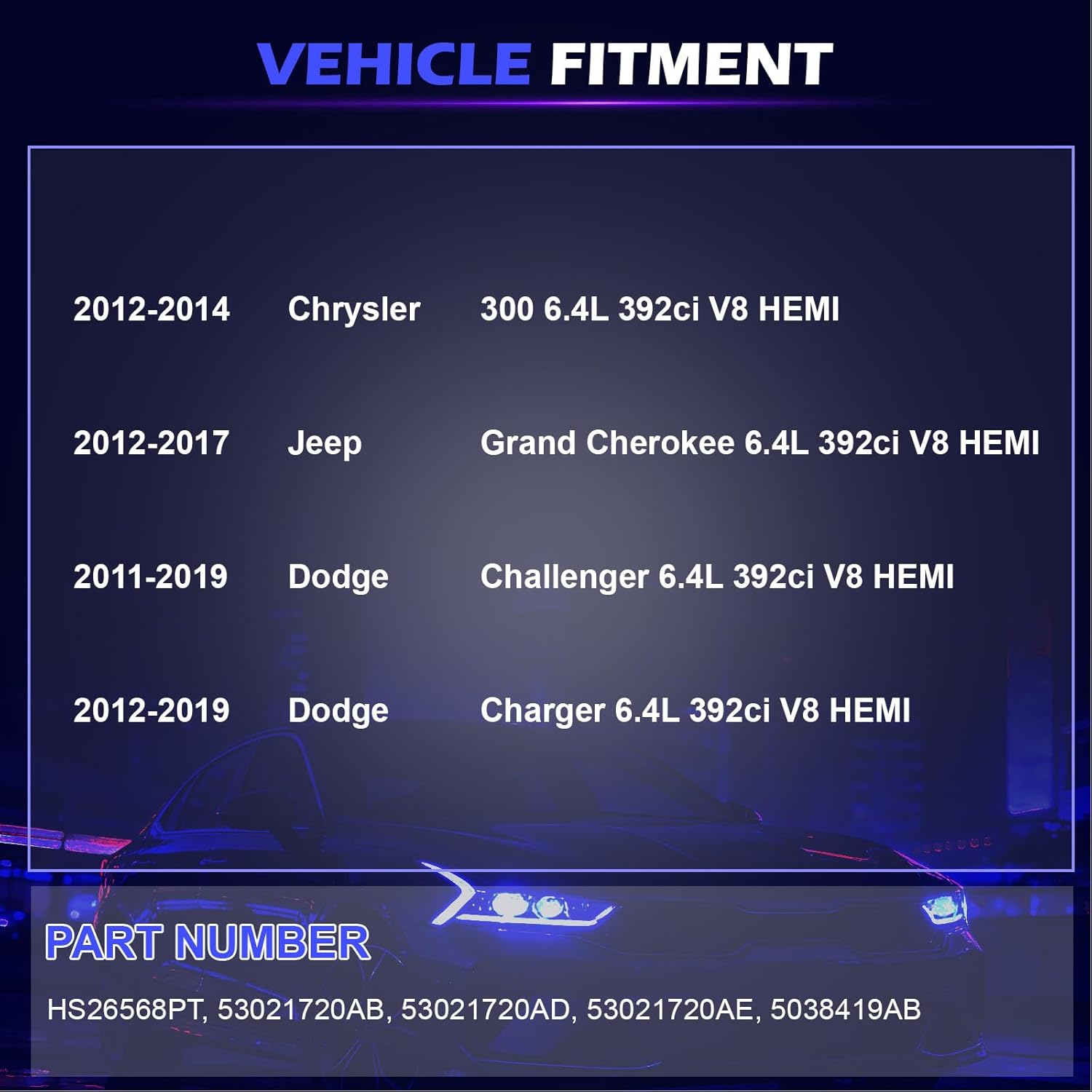 6.4 Hemi Non-MDS Camshaft Lifters Kit with Head Gaskets Set - Compatible with Jeep, Dodge Challenger, Charger, Grand Cherokee/Chrysler 6.4L V8 2011-2019 - Replace# 5038419AB, HS26568PT