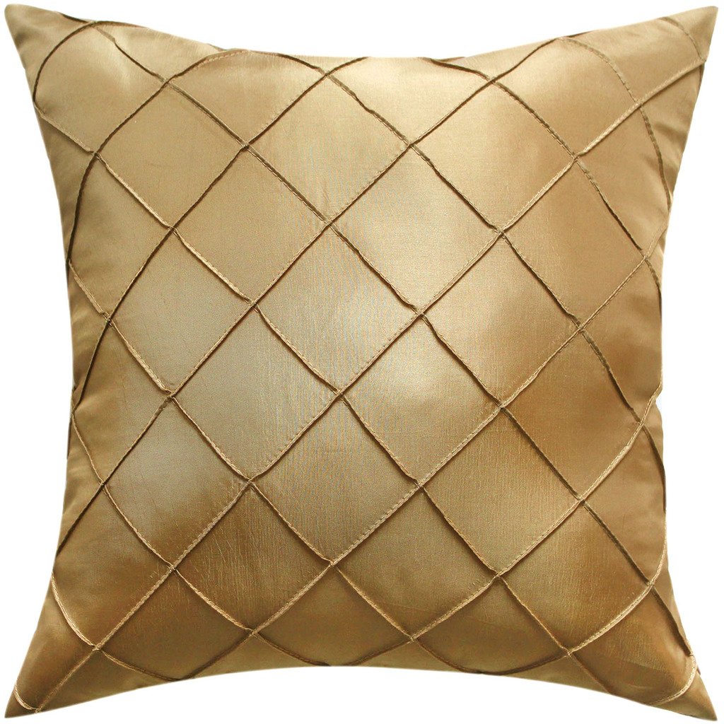 Sorrento Gold Handcraft Diamond Pintuck Faux Silk Cushion Cover In Color 18"*18" P2825(7-10 Days Delivery)