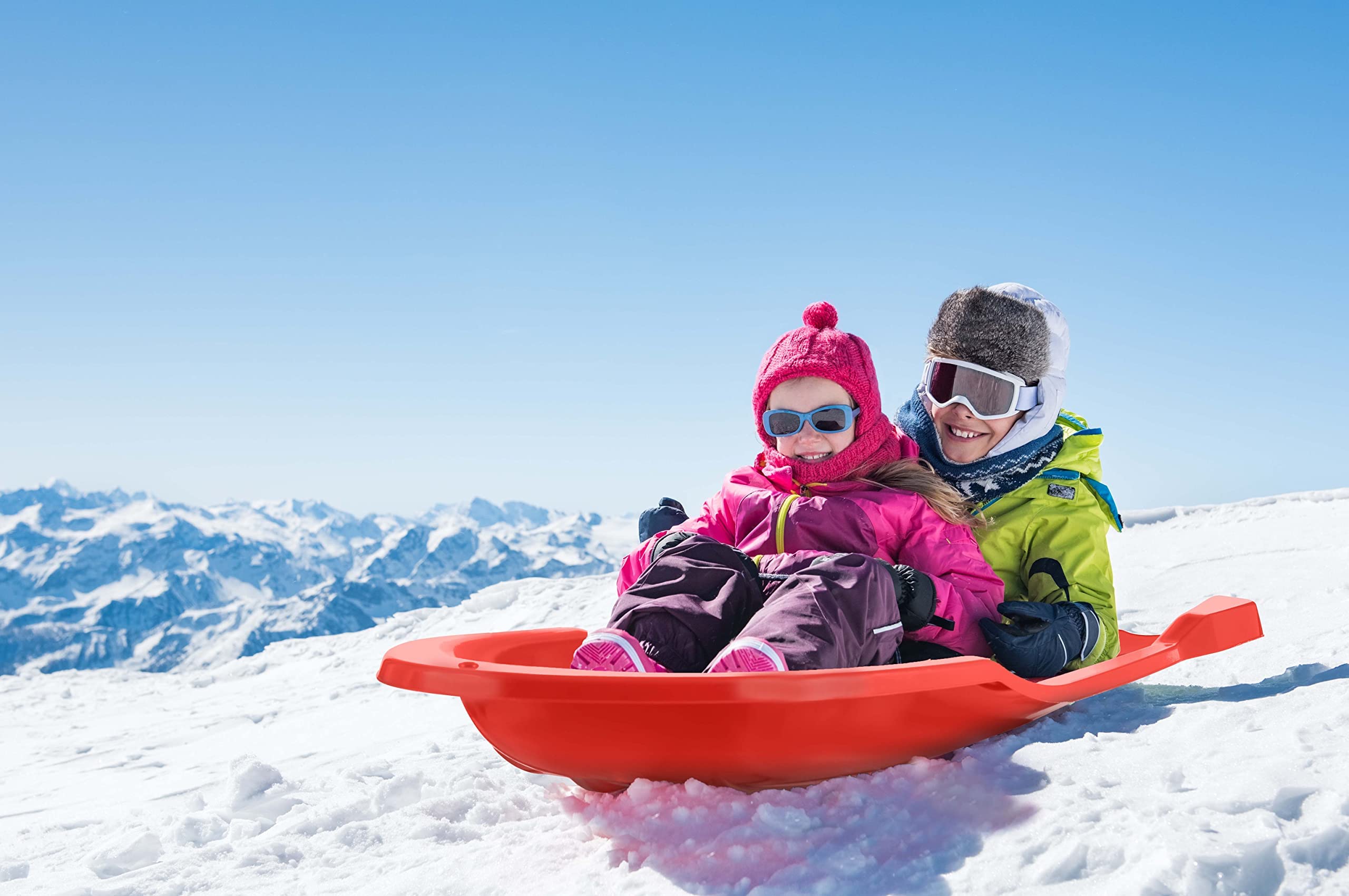 Superio Toboggan – Lot de 6 luges à neige pour enfants et adultes, glissières à dos ouvert en plastique robuste de 116,8 cm avec poignées et trou pour cordes de traction (rops non incluses), amusement