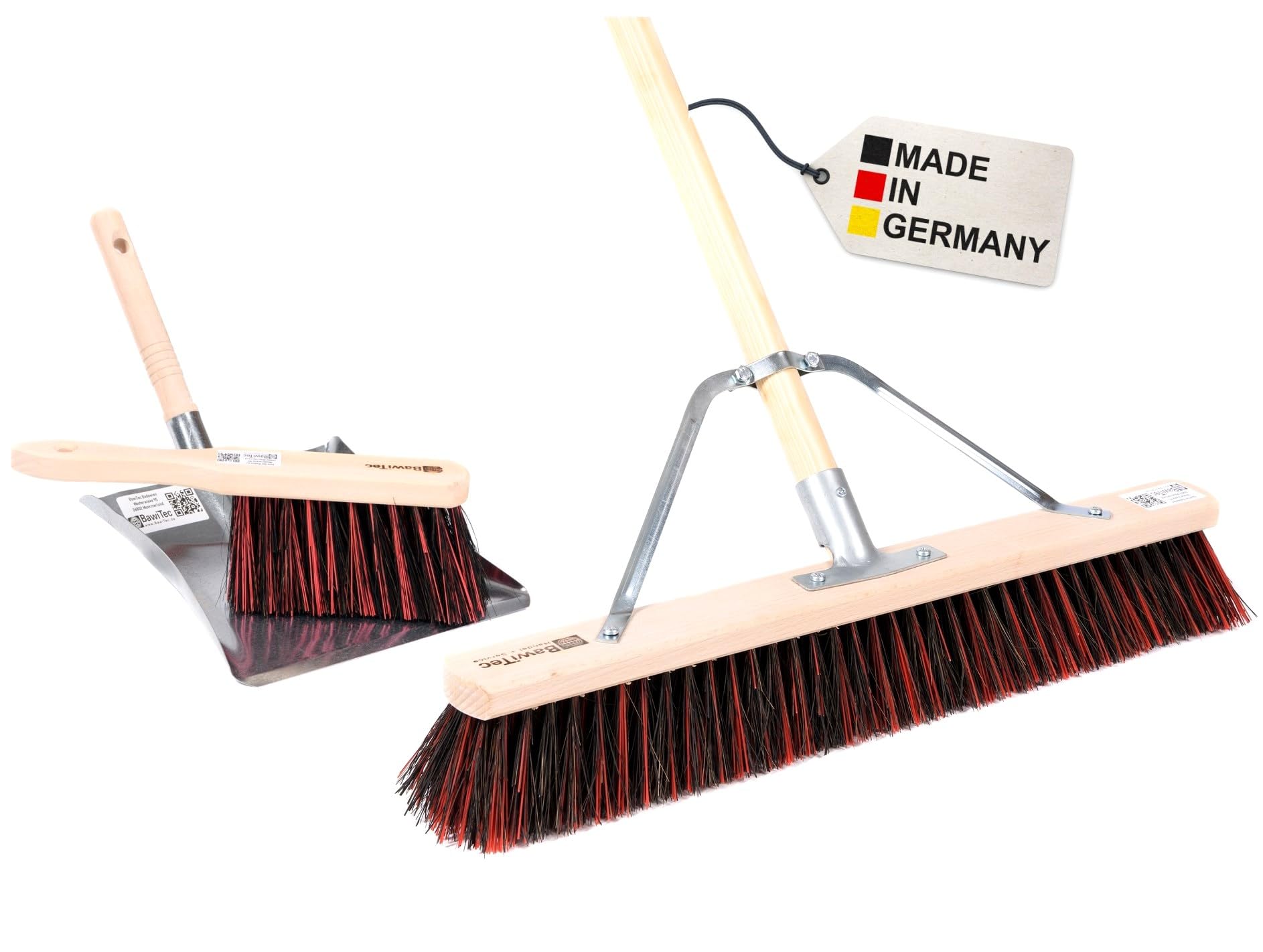 Profi Besen Komplett Set 80cm Breit mit Stiel ArengaMix Straßenbesen | Spezieller Metall-Stielstabilisator, Arenga-Elaston-Borsten-Mix, Besenstiel Ø28/1600mm, Handfeger 280mm, Metall-Kehrschaufel