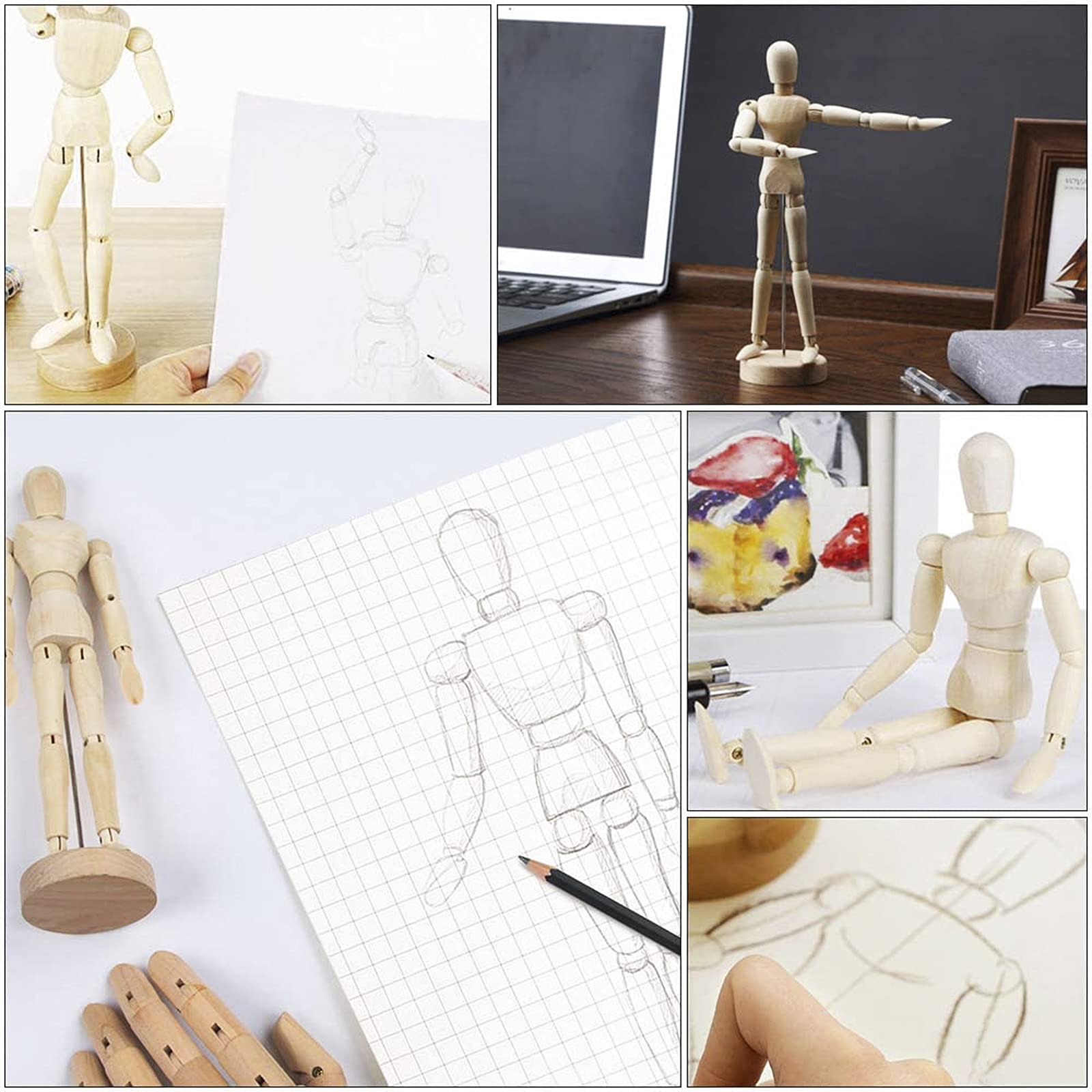 12 Inch Artist Drawing Wooden Manikin Mannequin with Flexible Joints Human Figure Artist Figure Doll Model Perfect Painting and Drawing Aid Artist Sketch Drawing Model for Art Home Decoration - Image 2
