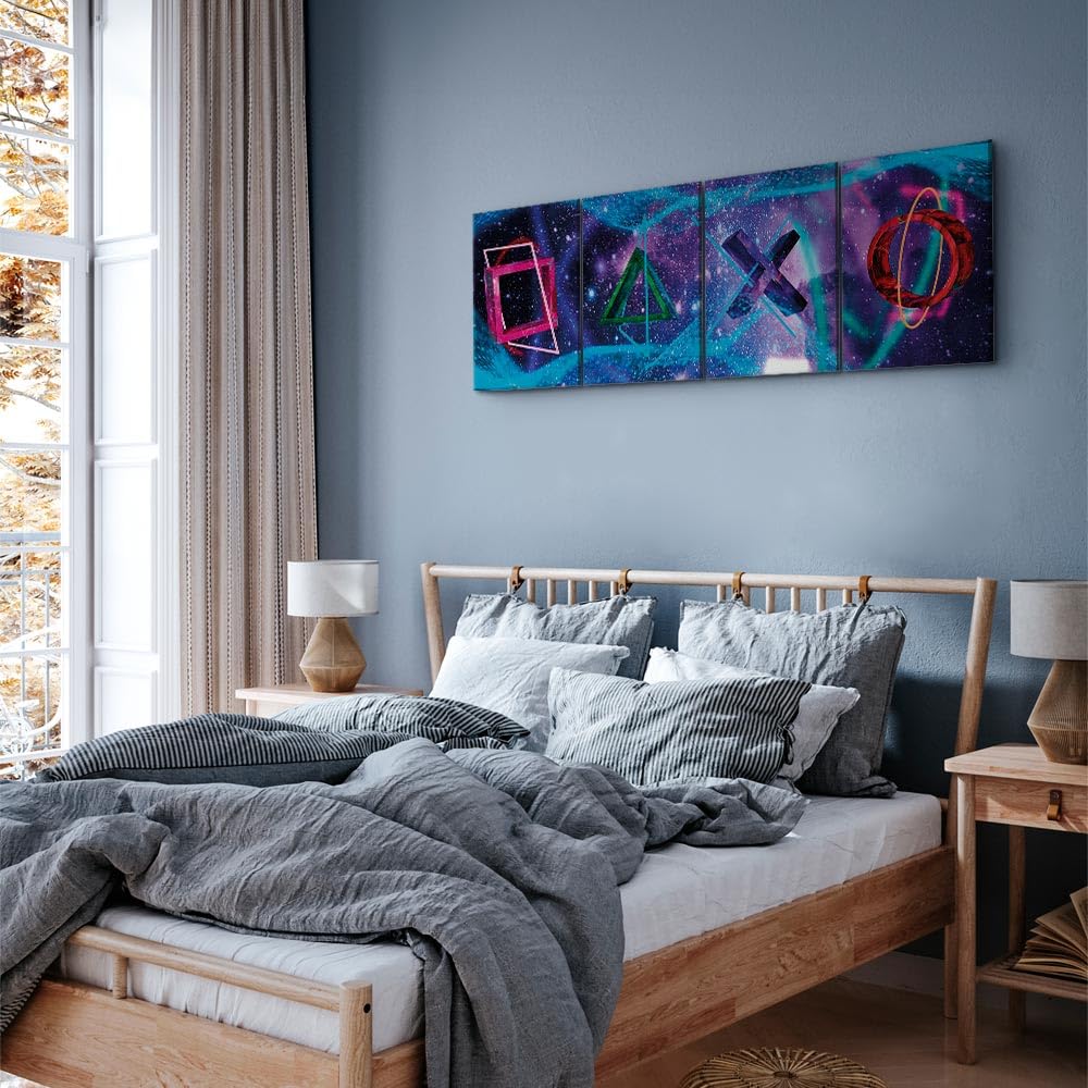 murando - Leinwandbild Gamingzimmer Gaming, 240x90 cm, 4-teilig, Wohnzimmer | Hochwertige Leinwand, sofort aufhängbar, ideal fürs Wohn- oder Schlafzimmer, wasserfest und lichtecht, langlebig, stilvoll